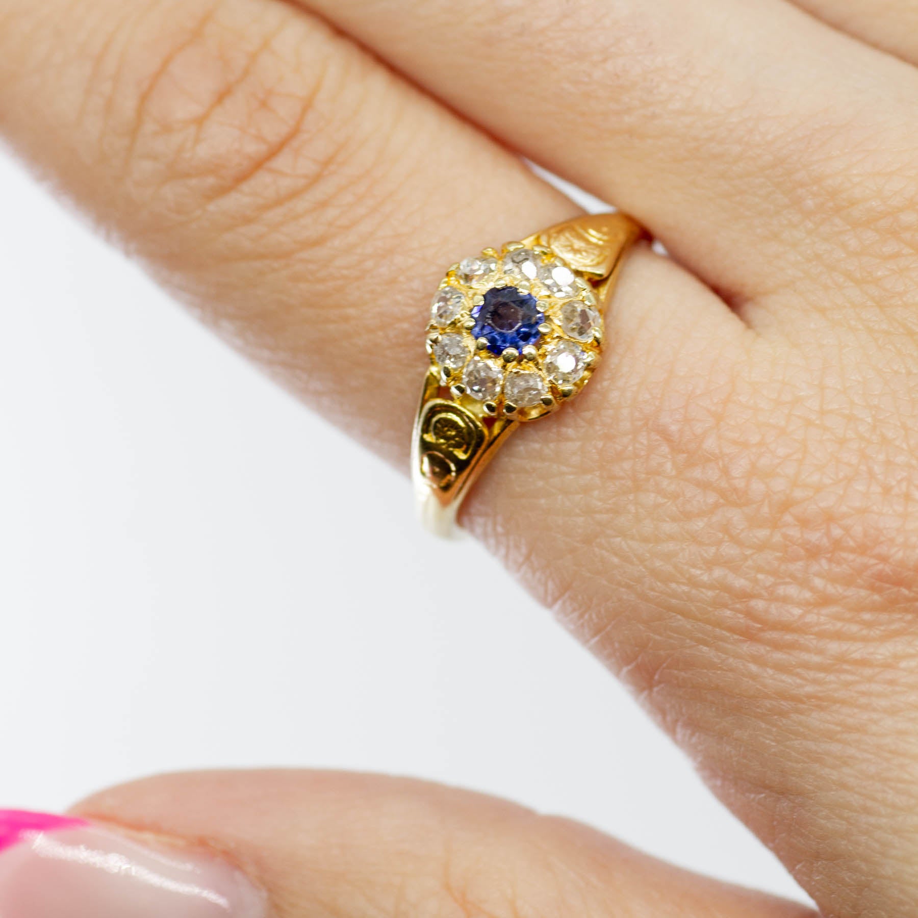 Victorian Sapphire and Diamond Halo Ring | 0.23ct, 0.60ctw | SZ 8