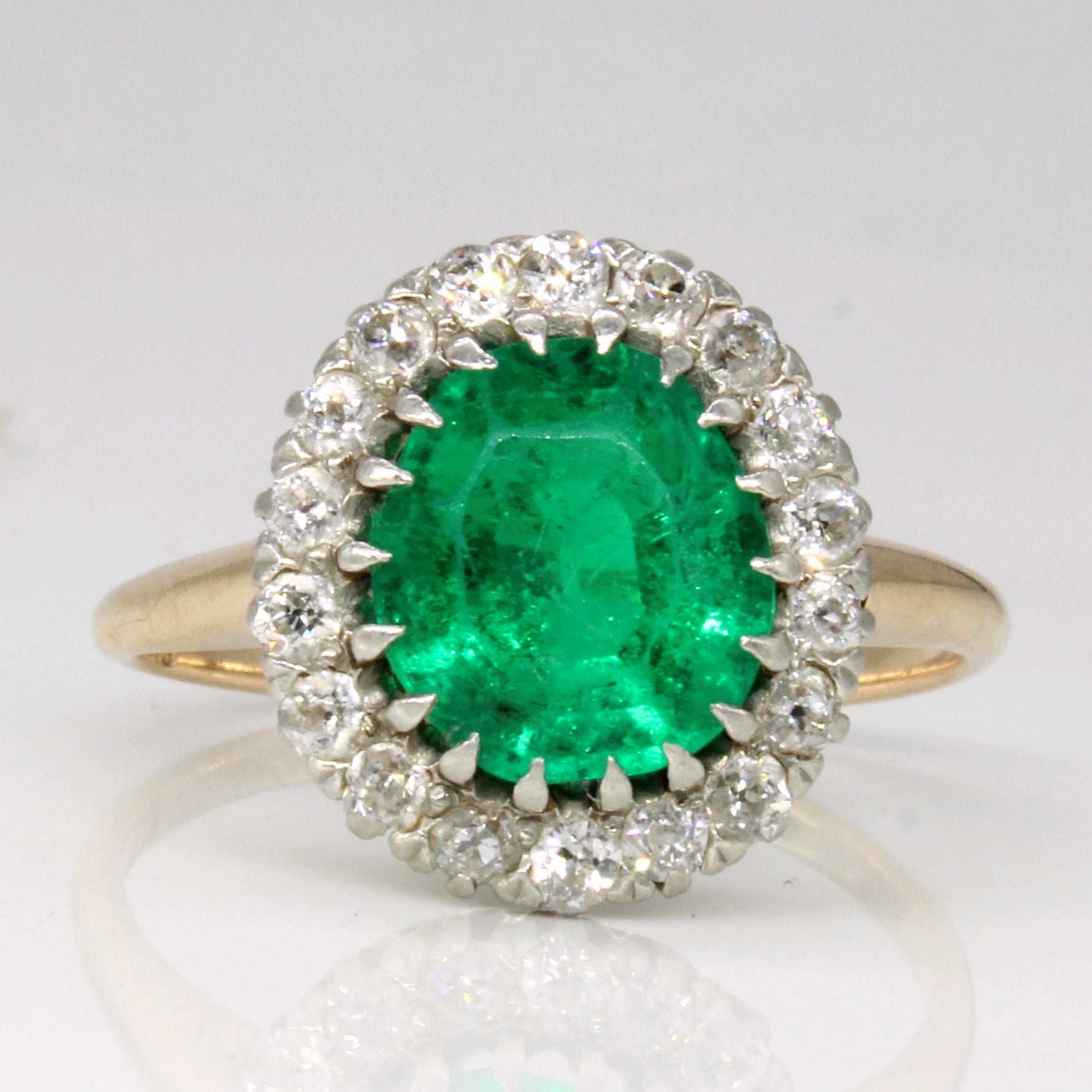 Victorian Emerald & Diamond Cocktail Ring | 3.00ct, 0.45ctw | SZ 8.5 |
