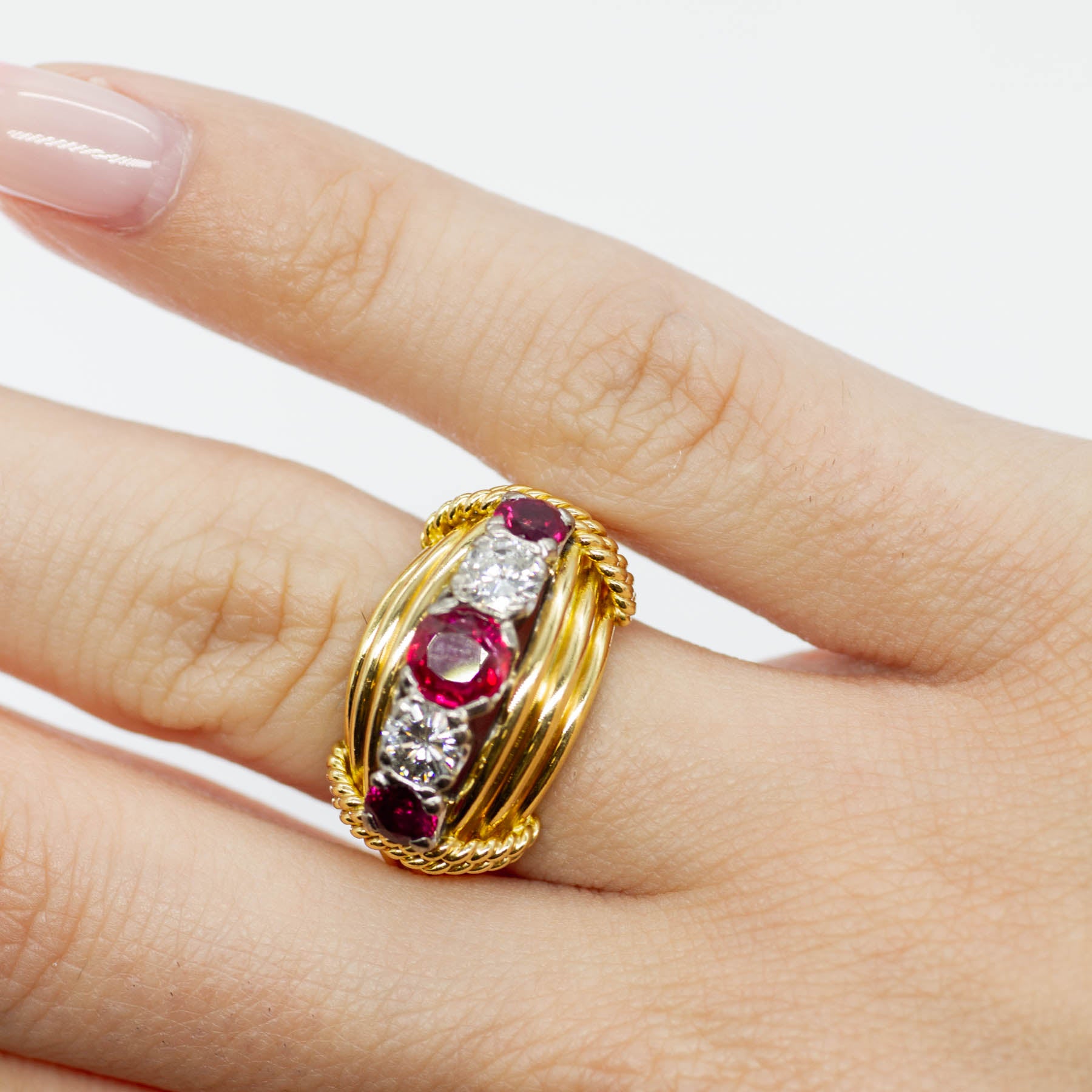 Ruby and Diamond Five Stone Ring | 1.00 ctw, 0.56 ctw | SZ 5.5