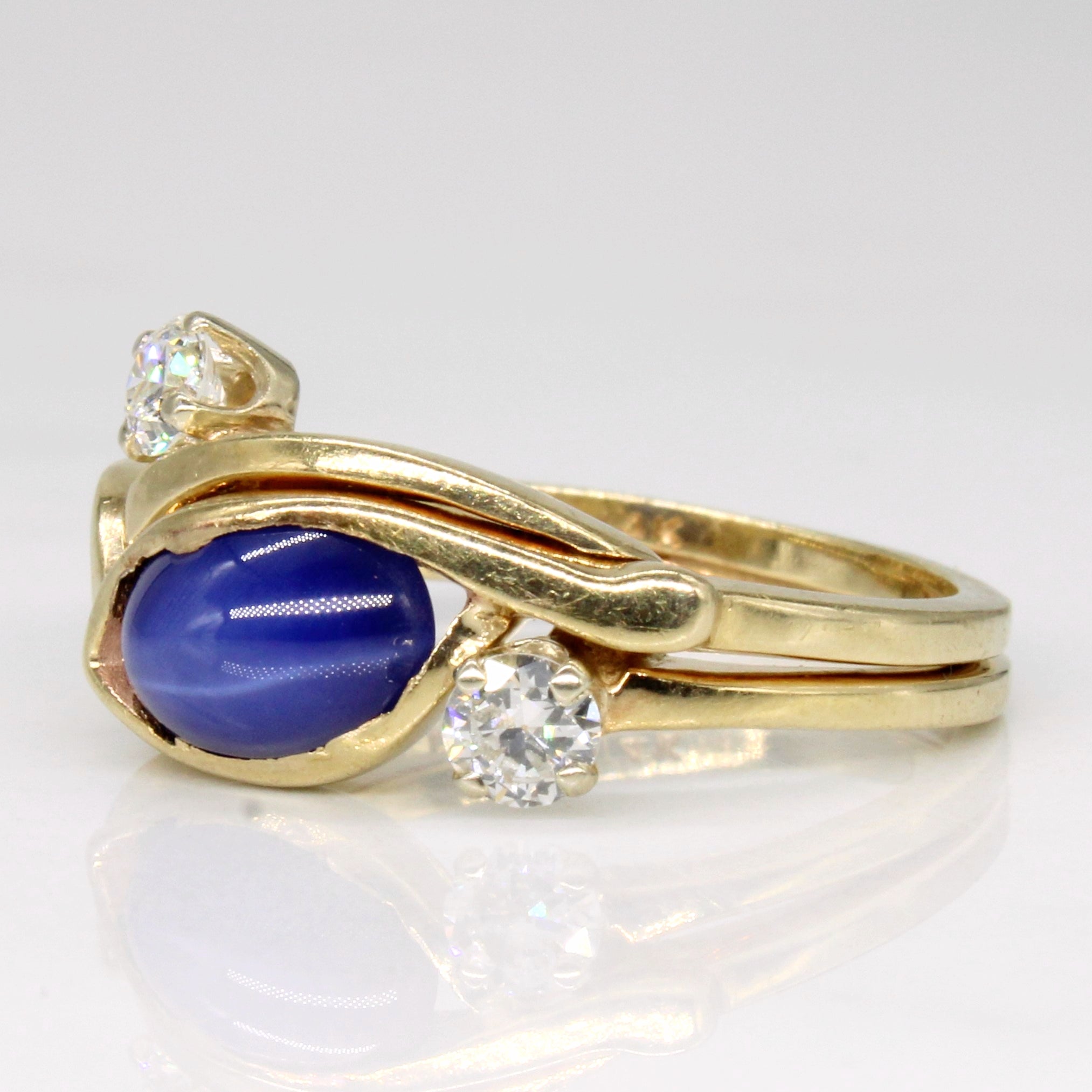 Synthetic Blue Star Sapphire & Diamond Cocktail 14k Ring | 1.20ct, 0.27ctw | SZ 6 |