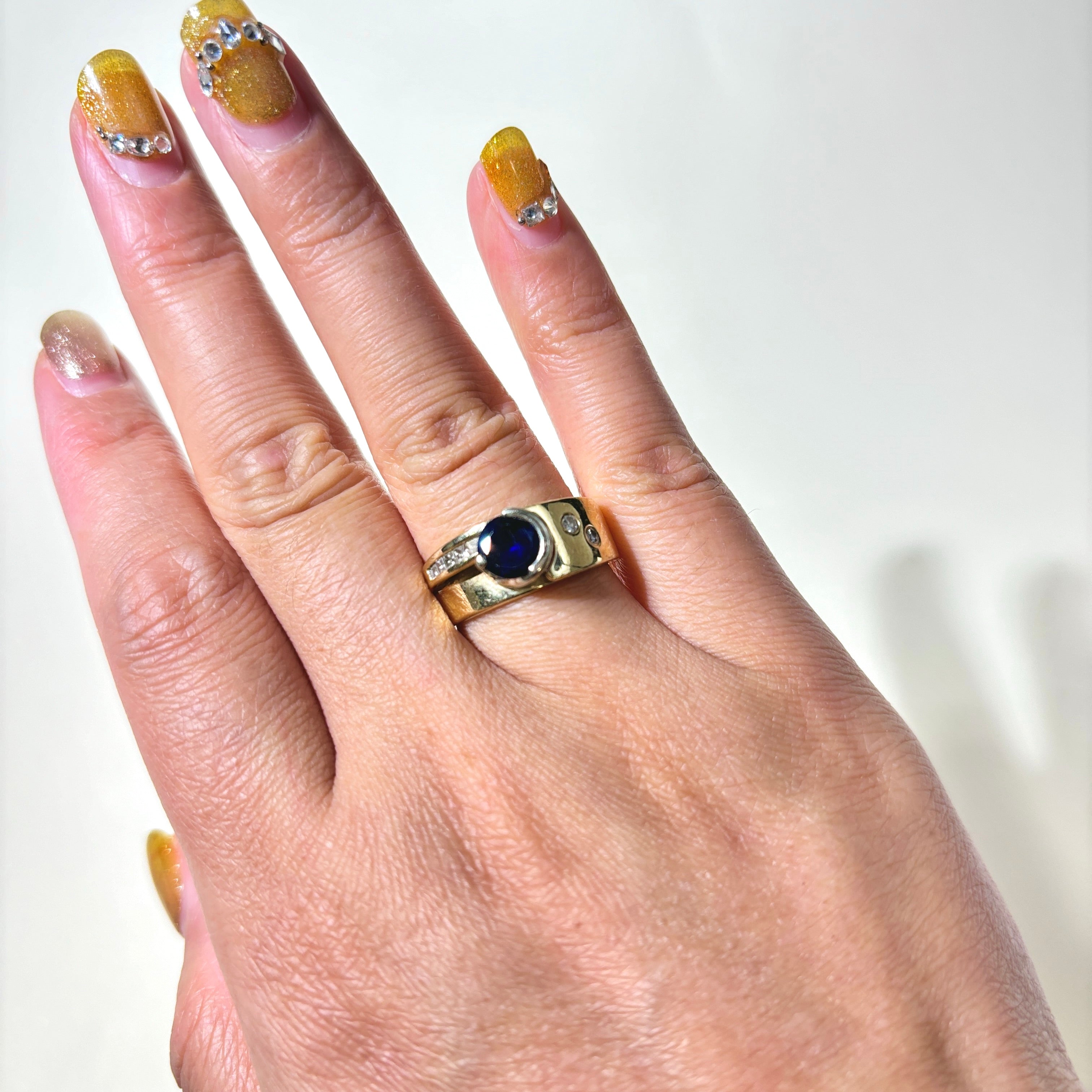 14K Round Cut Synthetic Sapphire & Diamond Ring | 1.18ct, 0.23ctw | SZ 7.25