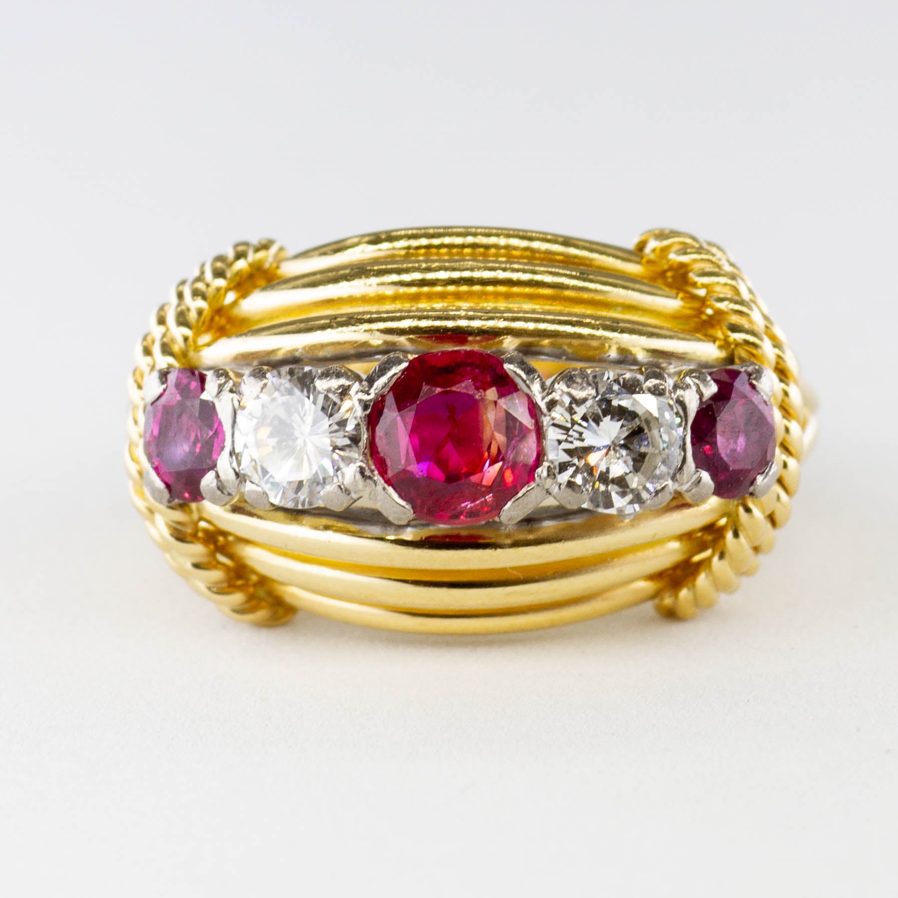 Ruby and Diamond Five Stone Ring | 1.00 ctw, 0.56 ctw | SZ 5.5