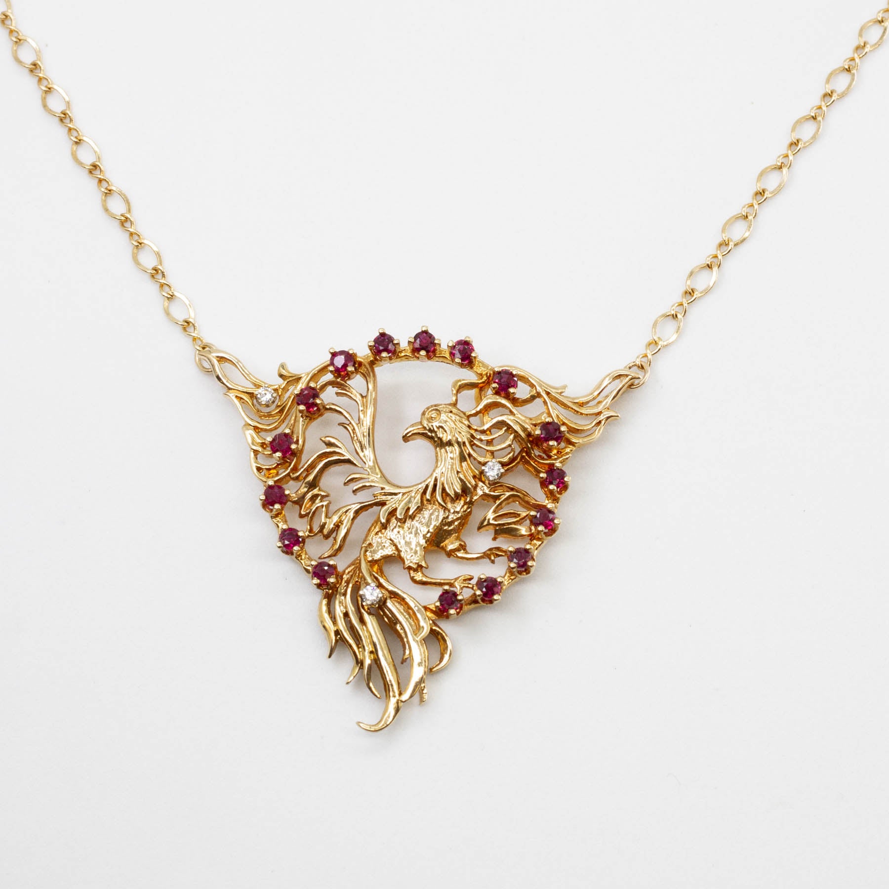 Phoenix Necklace with Ruby and Diamonds | 17" | 1.28 ctw 0.09 ctw