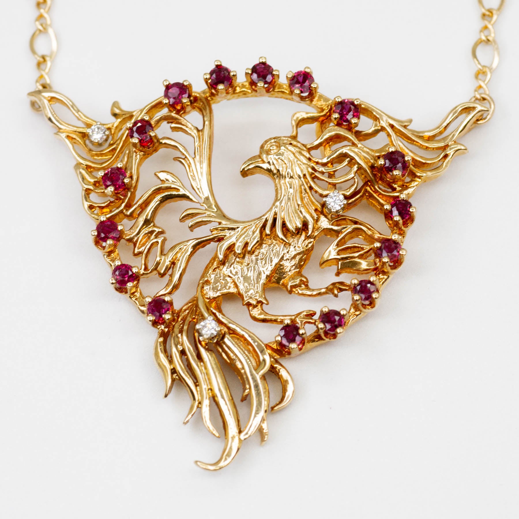 Phoenix Necklace with Ruby and Diamonds | 17" | 1.28 ctw 0.09 ctw