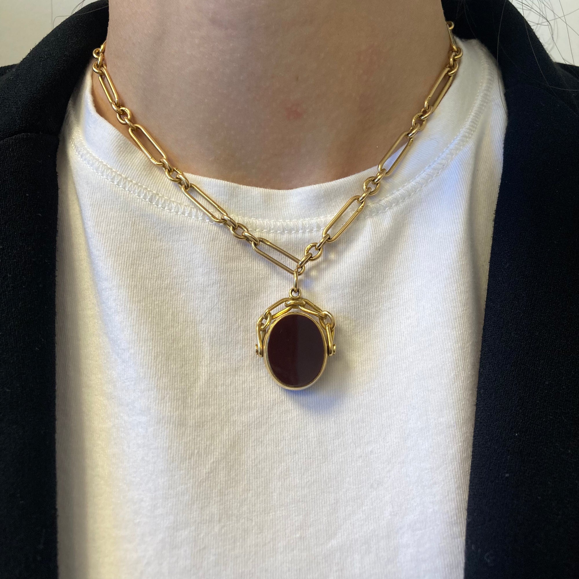 Victorian 1887 Agate & Bloodstone Reversible Necklace | 10.00ctw | 14
