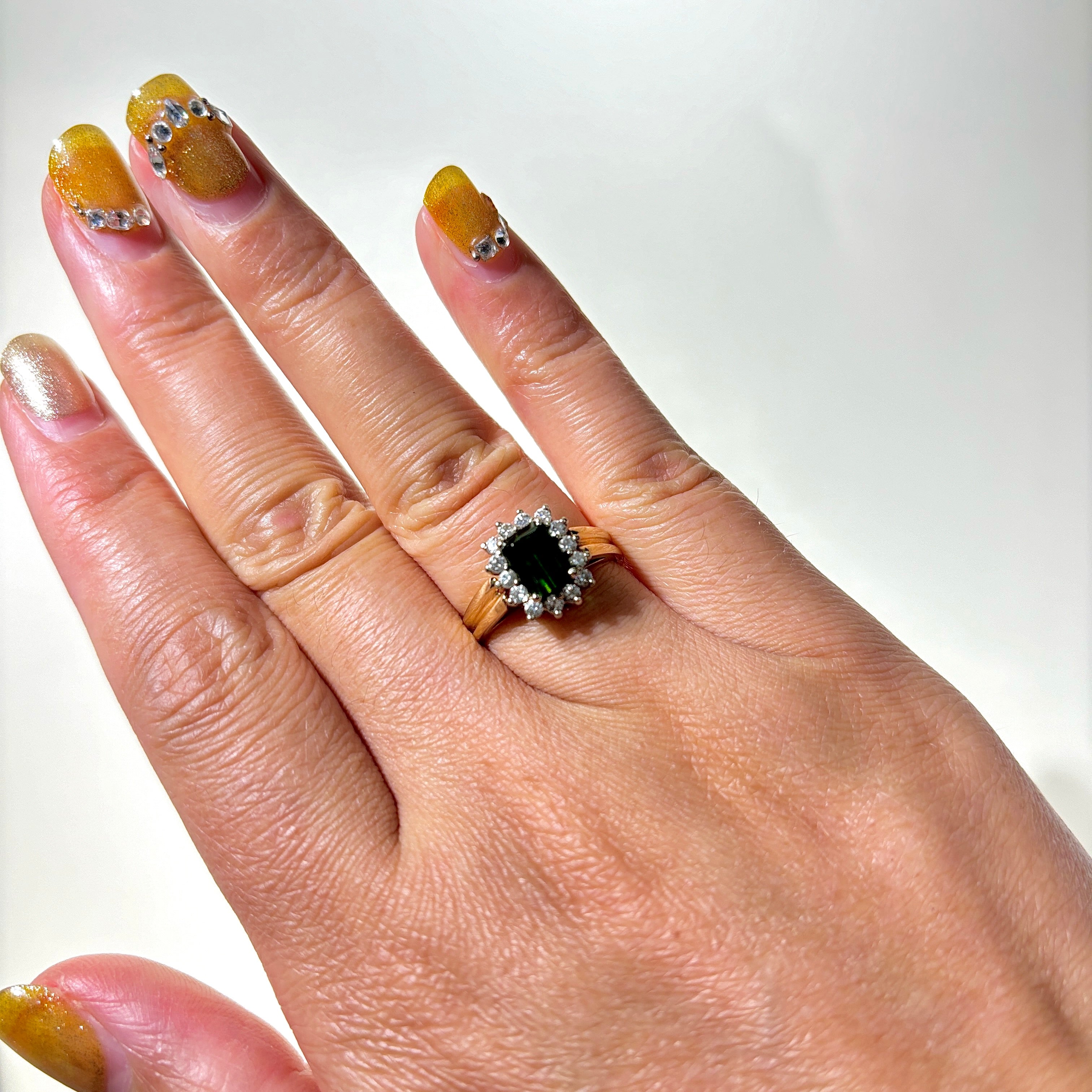 14K Green Tourmaline & Diamond Petal Ring | 1.00ct, 0.33ctw | SZ 6.25