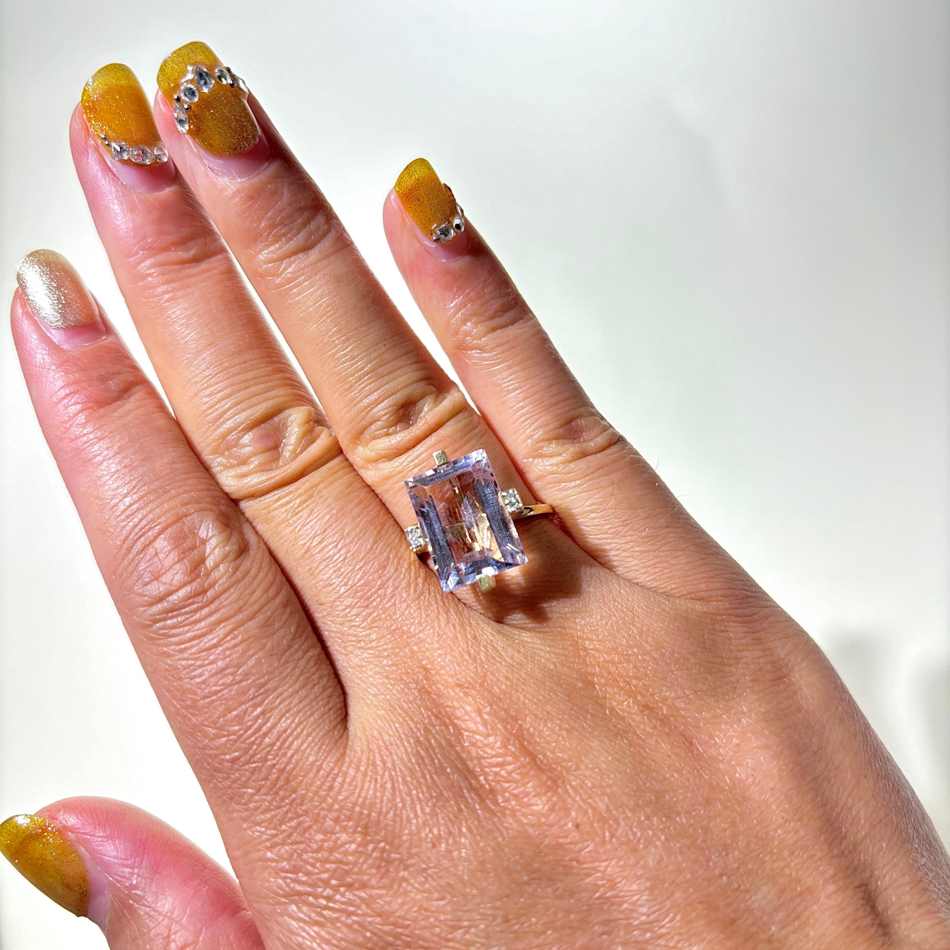 14K Amethyst & Diamond Cocktail Ring | 0.02ctw | SZ 7