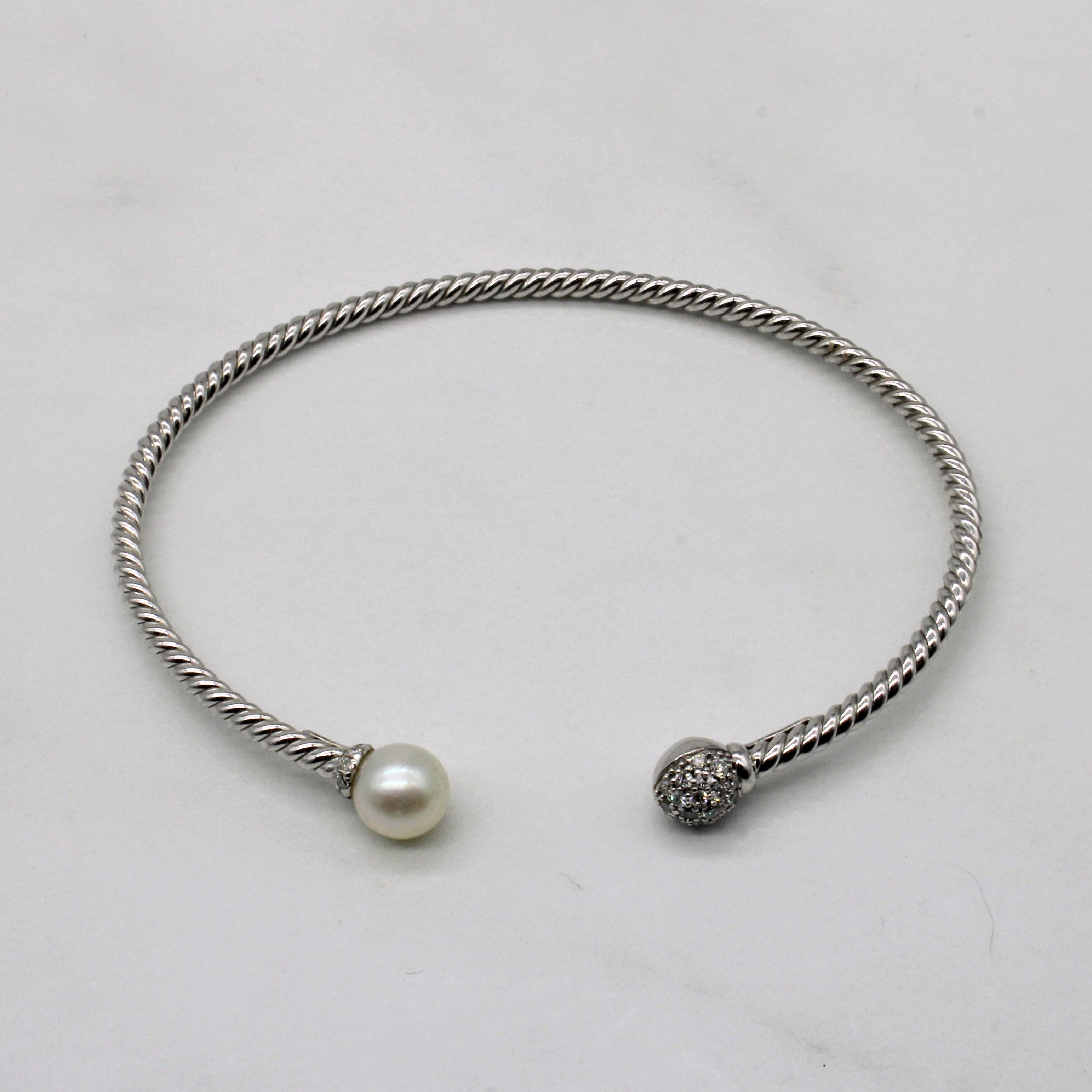 Pearl & Diamond Cuff Bracelet | 0.15ctw | 6" |