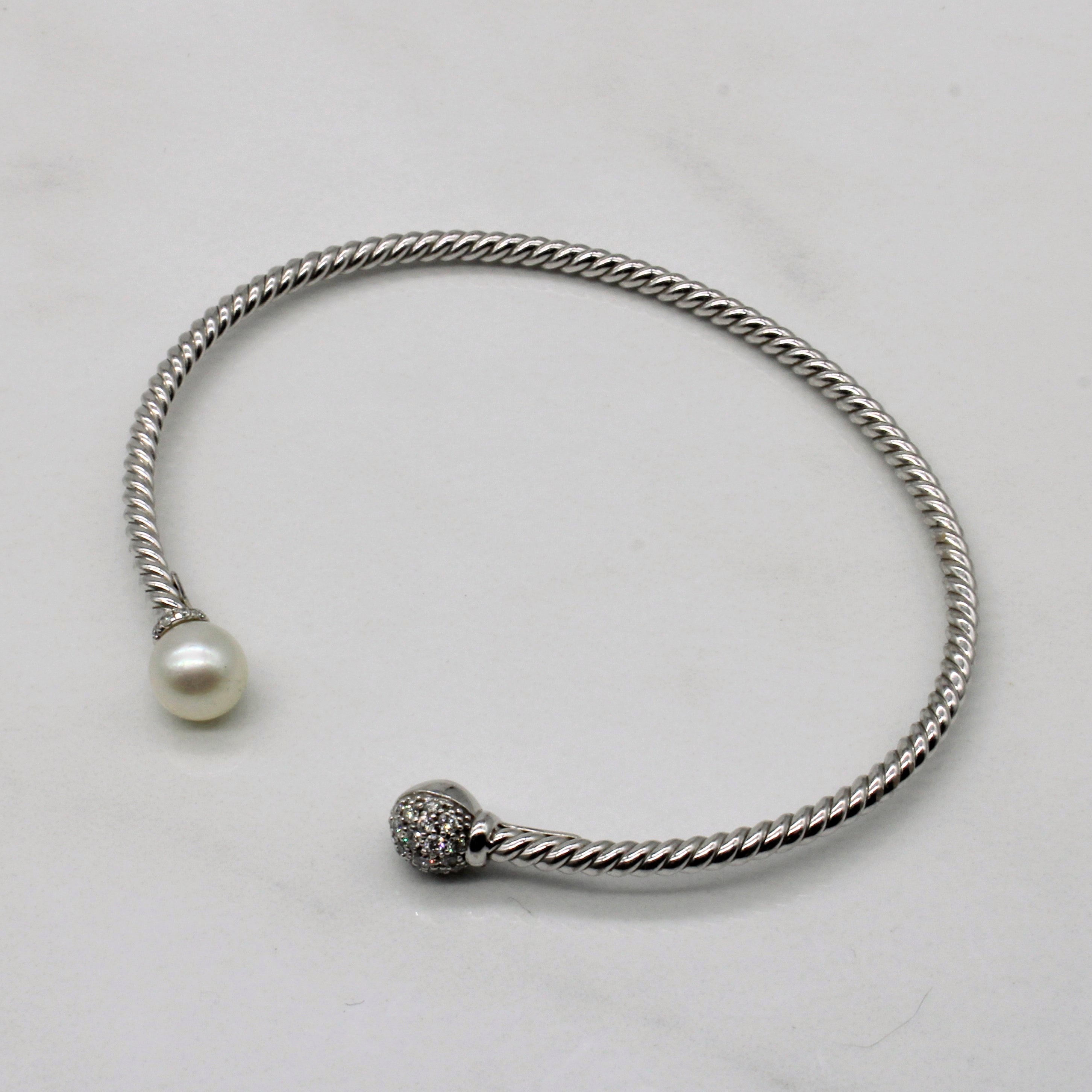 Pearl & Diamond Cuff Bracelet | 0.15ctw | 6" |