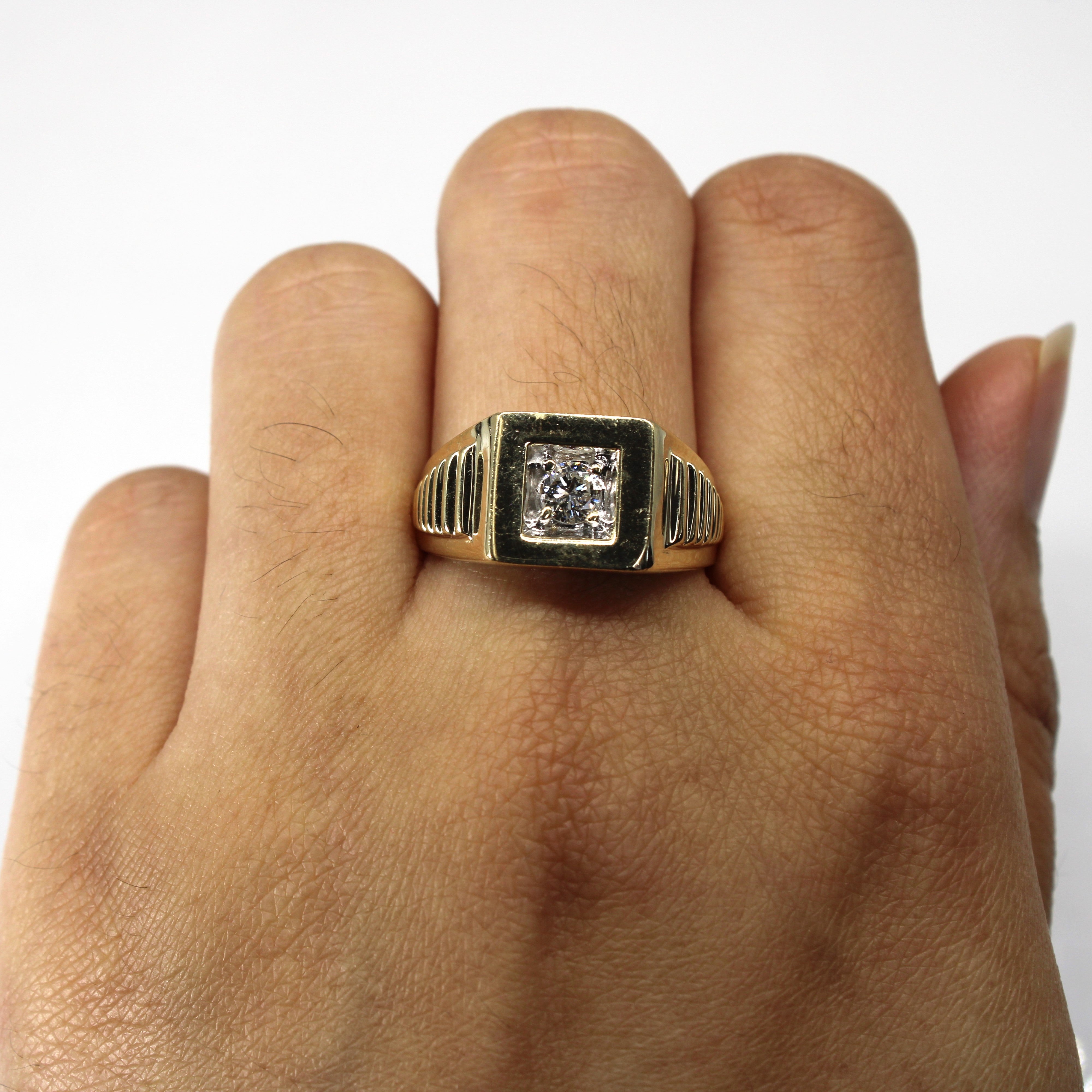 Solitaire Diamond Textured Gold Ring | 0.31ct | SZ 9.25 |