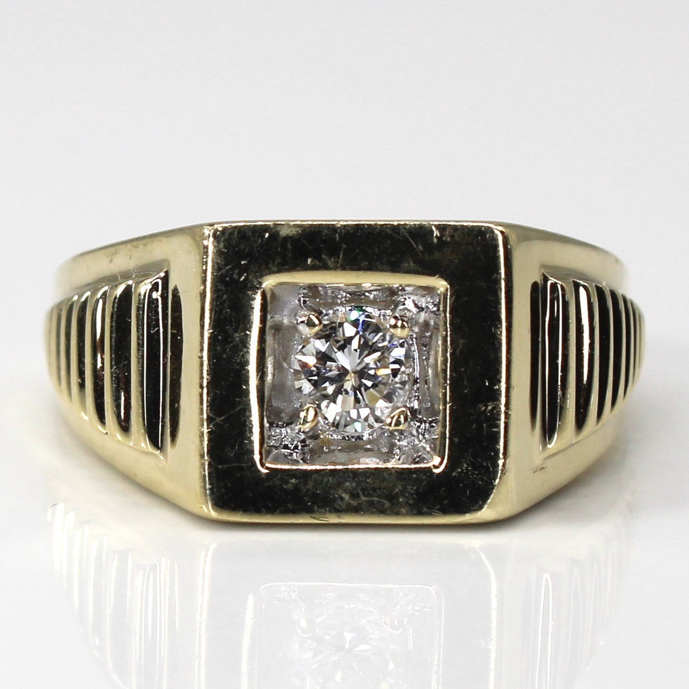 Solitaire Diamond Textured Gold Ring | 0.31ct | SZ 9.25 |