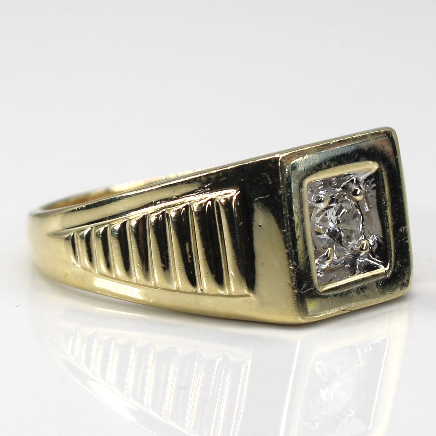Solitaire Diamond Textured Gold Ring | 0.31ct | SZ 9.25 |