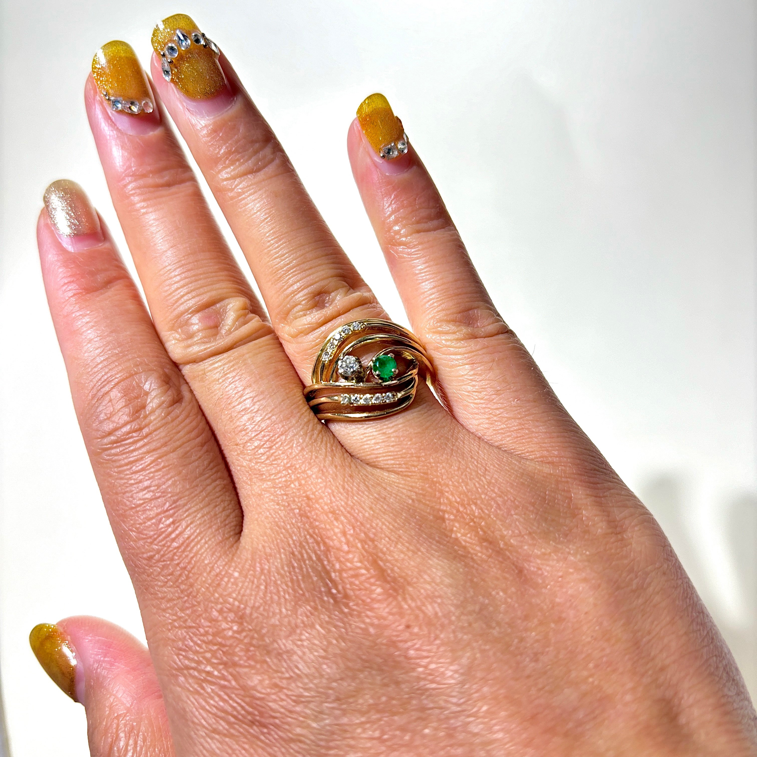 14k Yellow Gold Emerald & Diamond Openwork Ring | 0.12ct, 0.13ctw | SZ 6.5