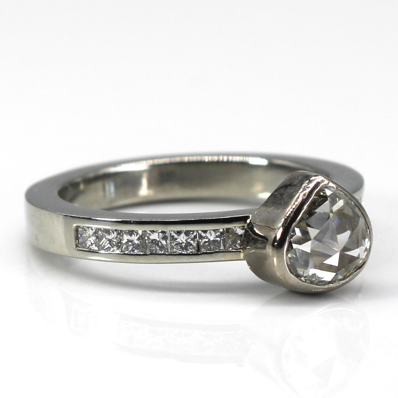 Bezel Set Pear Shaped Rose Cut Diamond Ring Engagement Ring | 0.75ctw | SZ 6.25 |