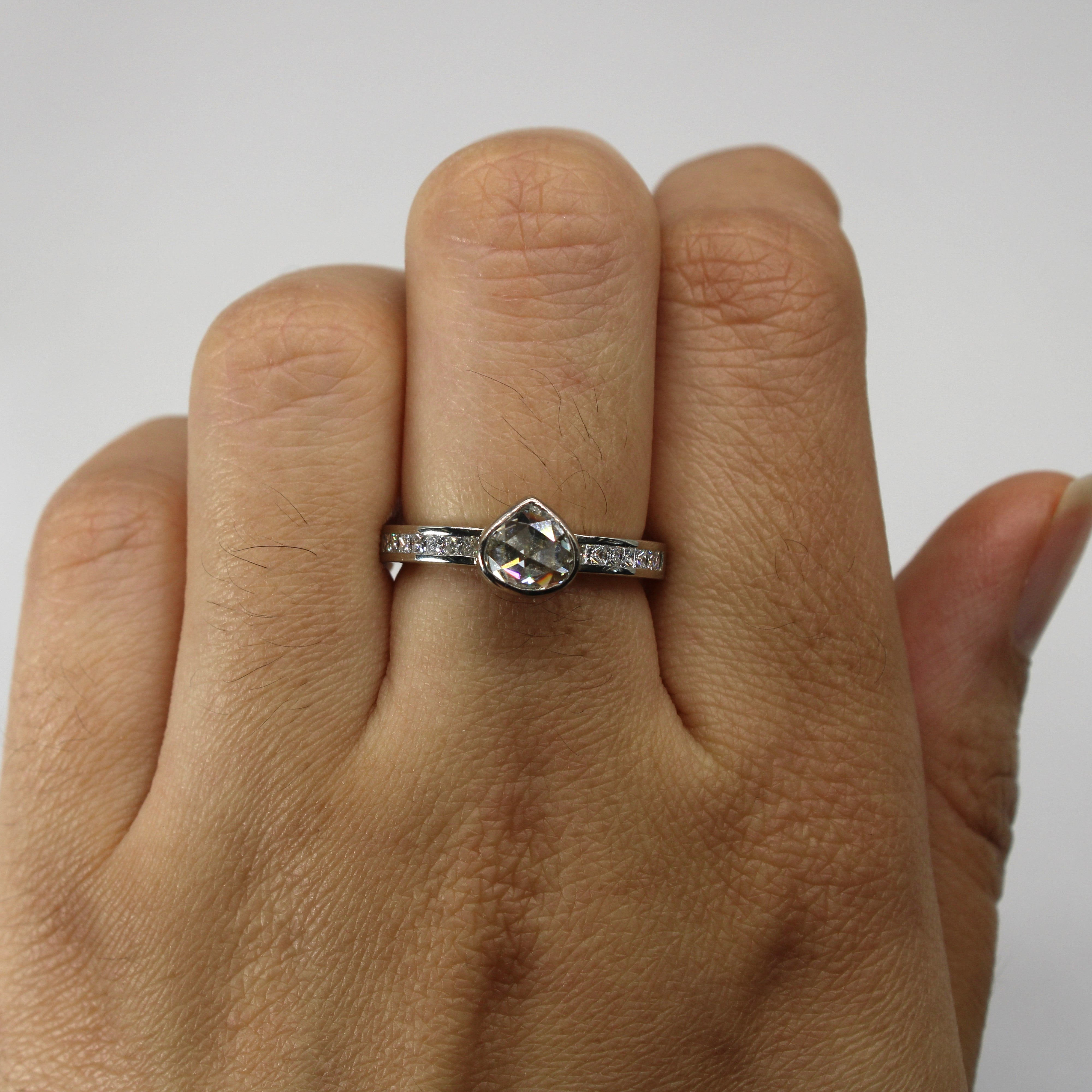 Bezel Set Pear Shaped Rose Cut Diamond Ring Engagement Ring | 0.75ctw | SZ 6.25 |