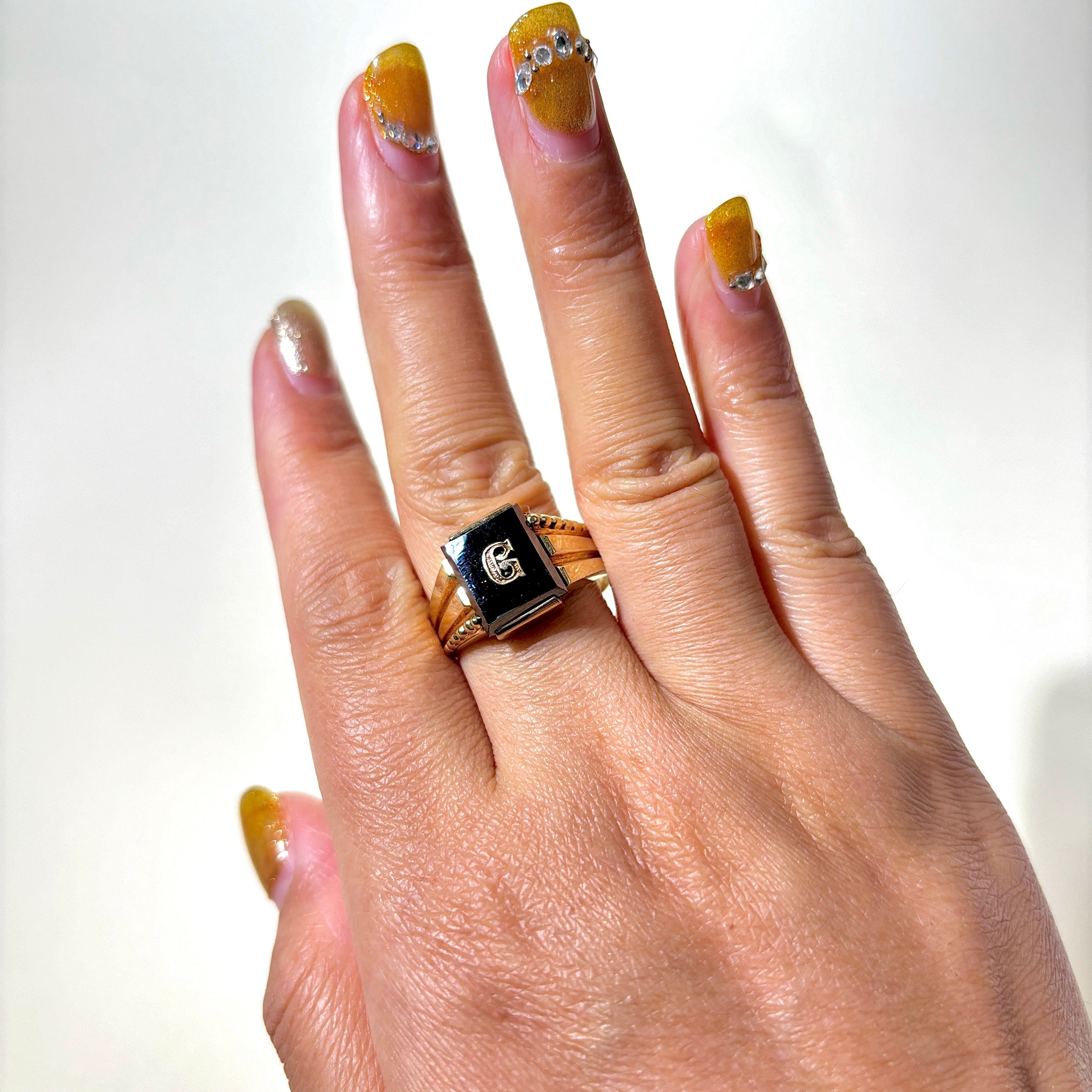 Hematite 'G' Initial Signet Ring | 4.05ct | SZ 11