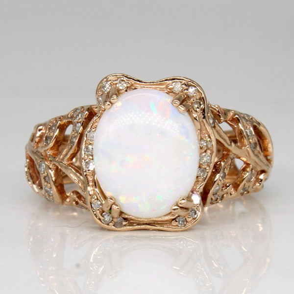 Opal & Diamond Leaf 14k Ring | 1.4ct, 0.30ctw, | SZ 8.75 |