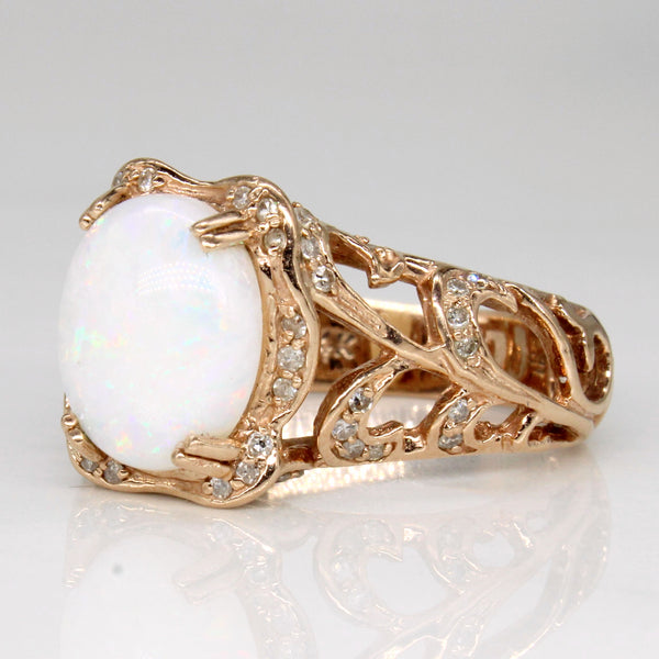 Opal & Diamond Leaf 14k Ring | 1.4ct, 0.30ctw, | SZ 8.75 |