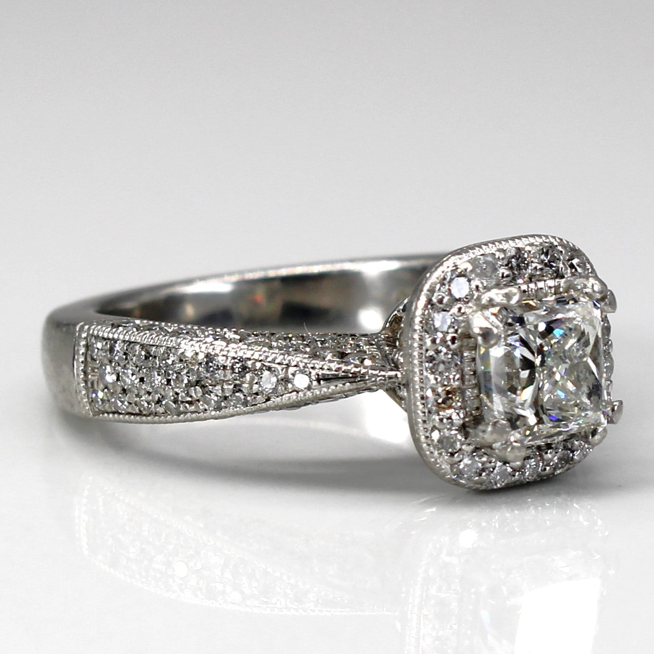 Bague de fiançailles en platine avec halo de diamants taille princesse certifiée GIA | 1,70 ct G VS1 | Taille 5,5 | 