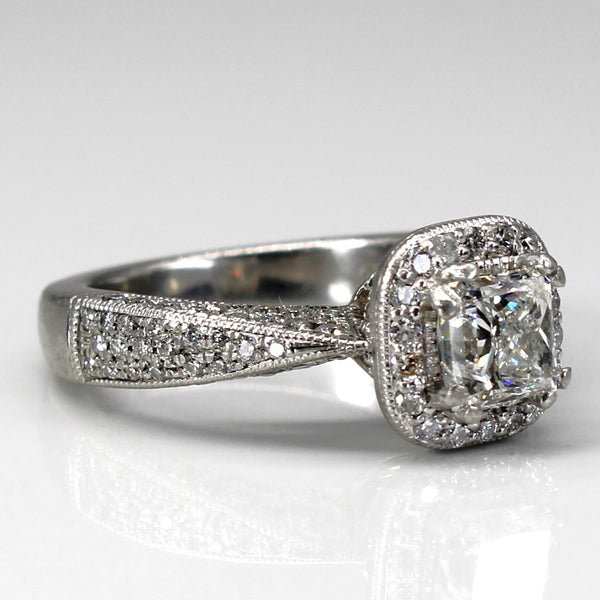 Platinum GIA Certified Halo Princess Diamond Engagement Ring | 1.70ctw G VS1 | SZ 5.5 |
