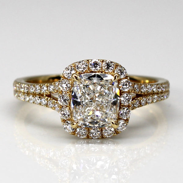 GIA Certified Cushion Diamond Halo Engagement Ring | 1.66ctw VS2 G | SZ 6 |