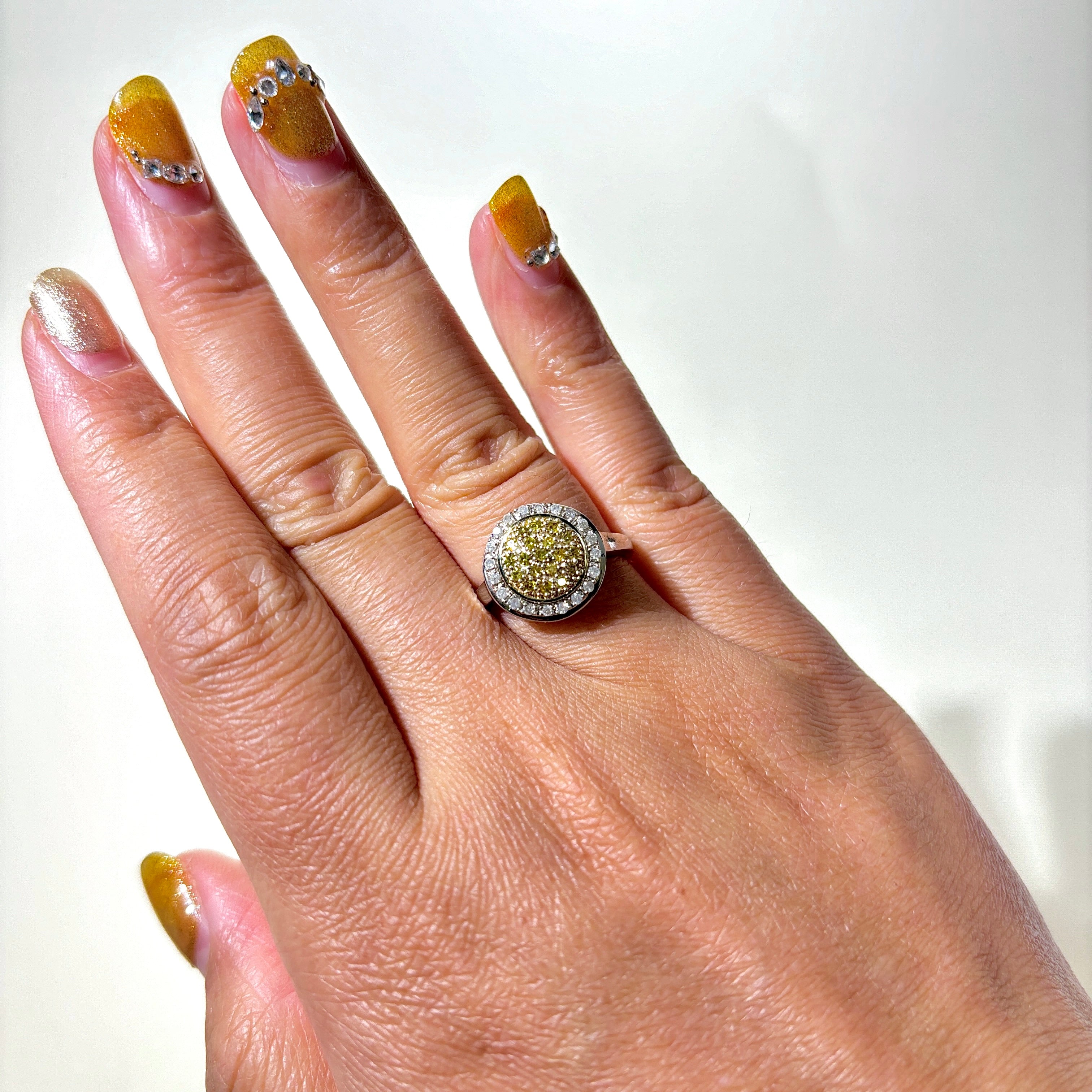 Yellow & White Diamond Cluster Halo Ring | 0.29ctw, 0.20ctw | SZ 6.75