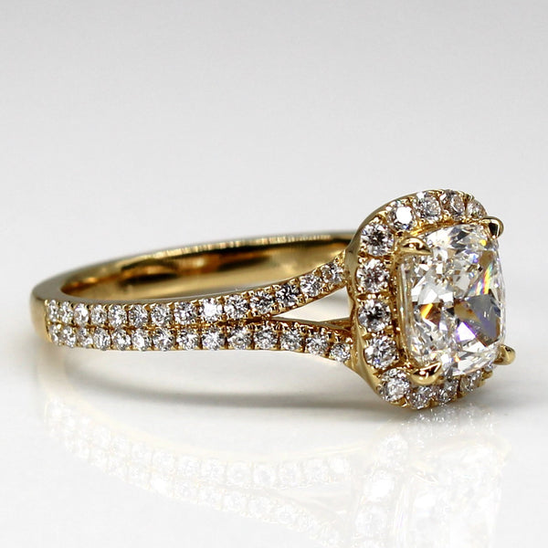 GIA Certified Cushion Diamond Halo Engagement Ring | 1.66ctw VS2 G | SZ 6 |