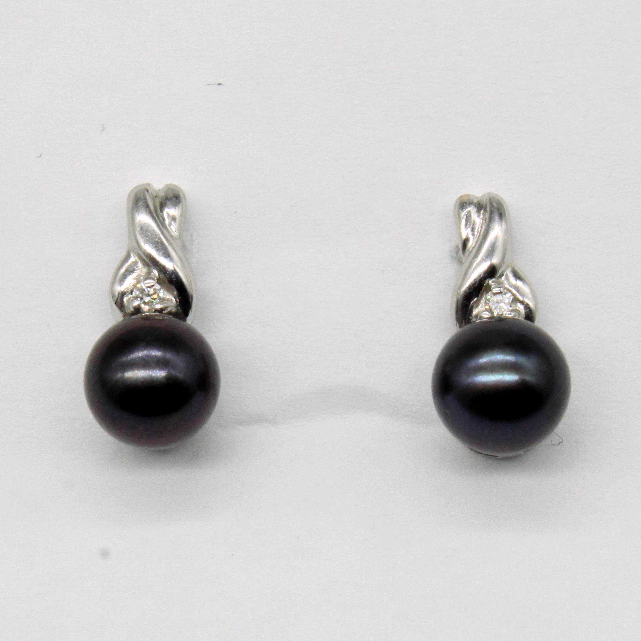 Black Pearl & Diamond 14k Earrings | 0.02ctw |