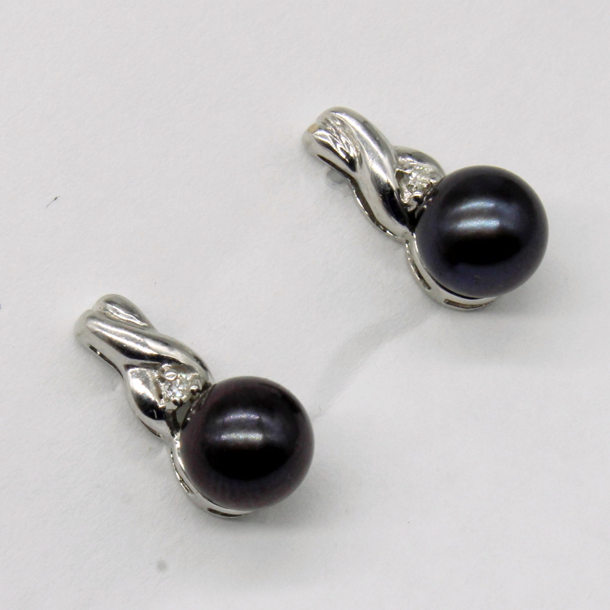 Black Pearl & Diamond 14k Earrings | 0.02ctw |