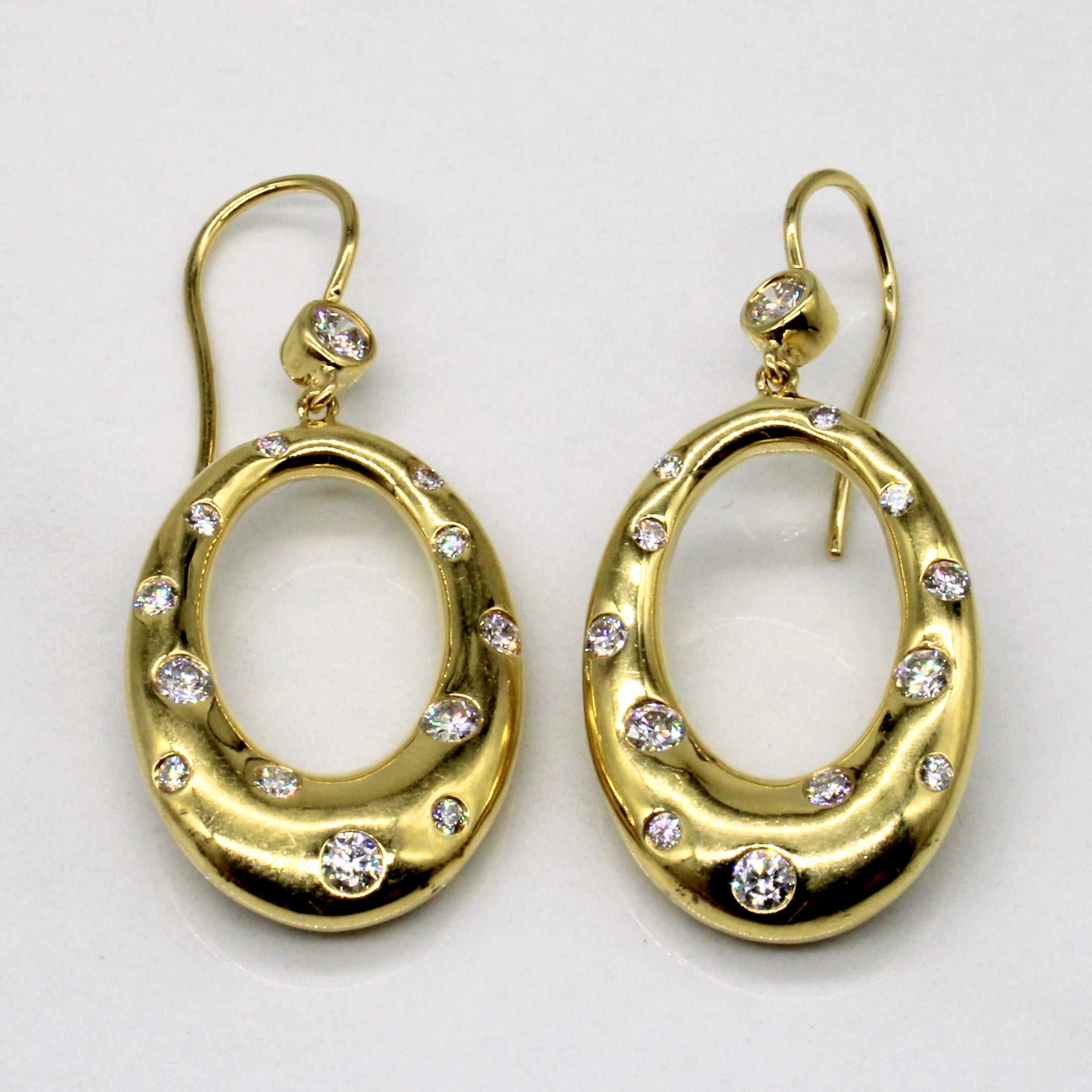 Flush Set Diamond Drop 18k Earrings | 1.00ctw |