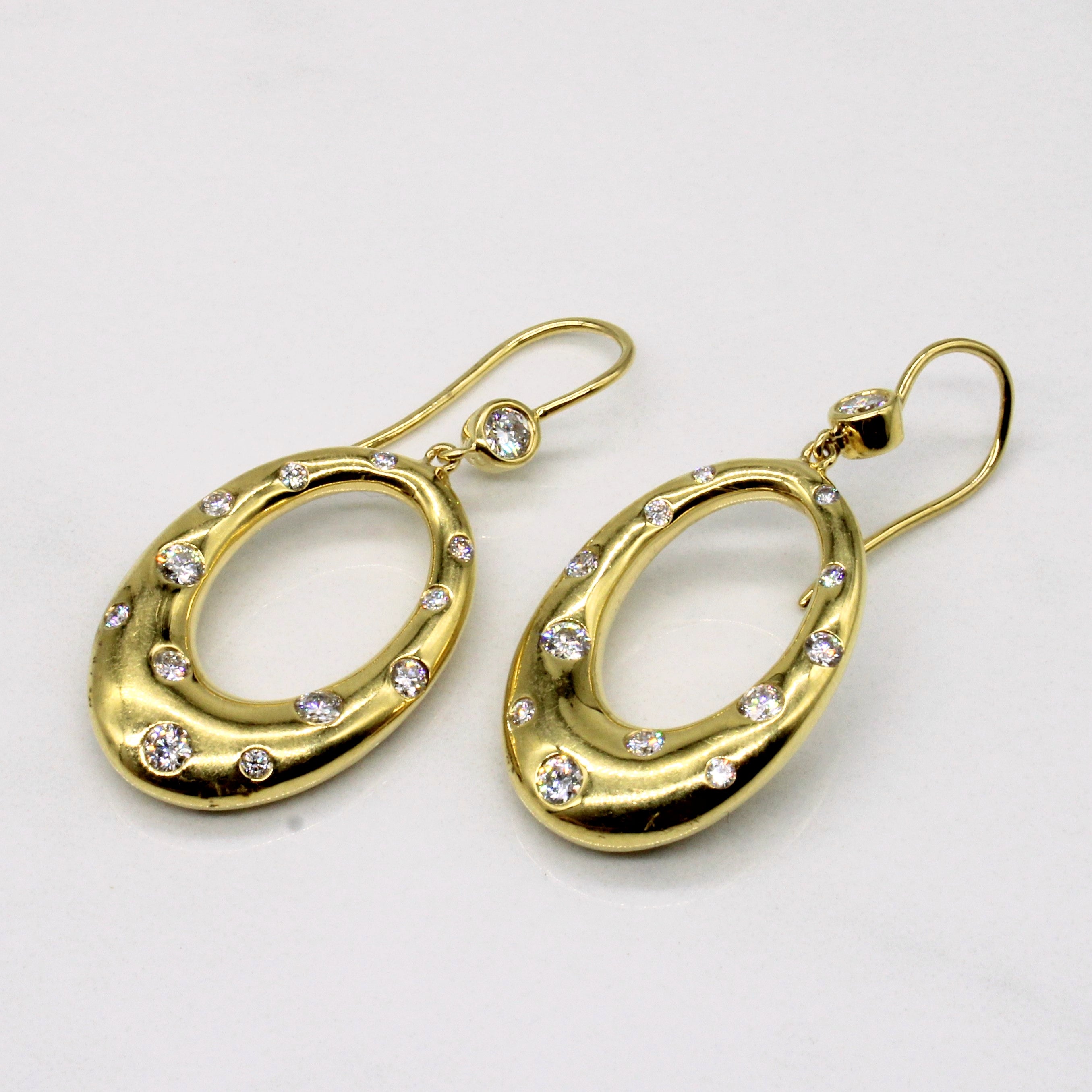 Flush Set Diamond Drop 18k Earrings | 1.00ctw |