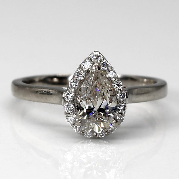 Pear Cut Canadian Certified Diamond Halo Engagement Ring | 0.65ctw I1 K | SZ 4.5 |