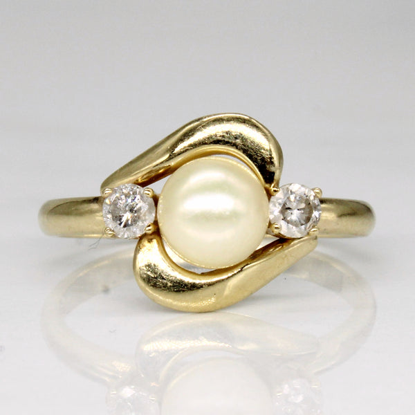 Pearl and Diamond  Ring | 7.4mm 0.22ctw | SZ 8 |