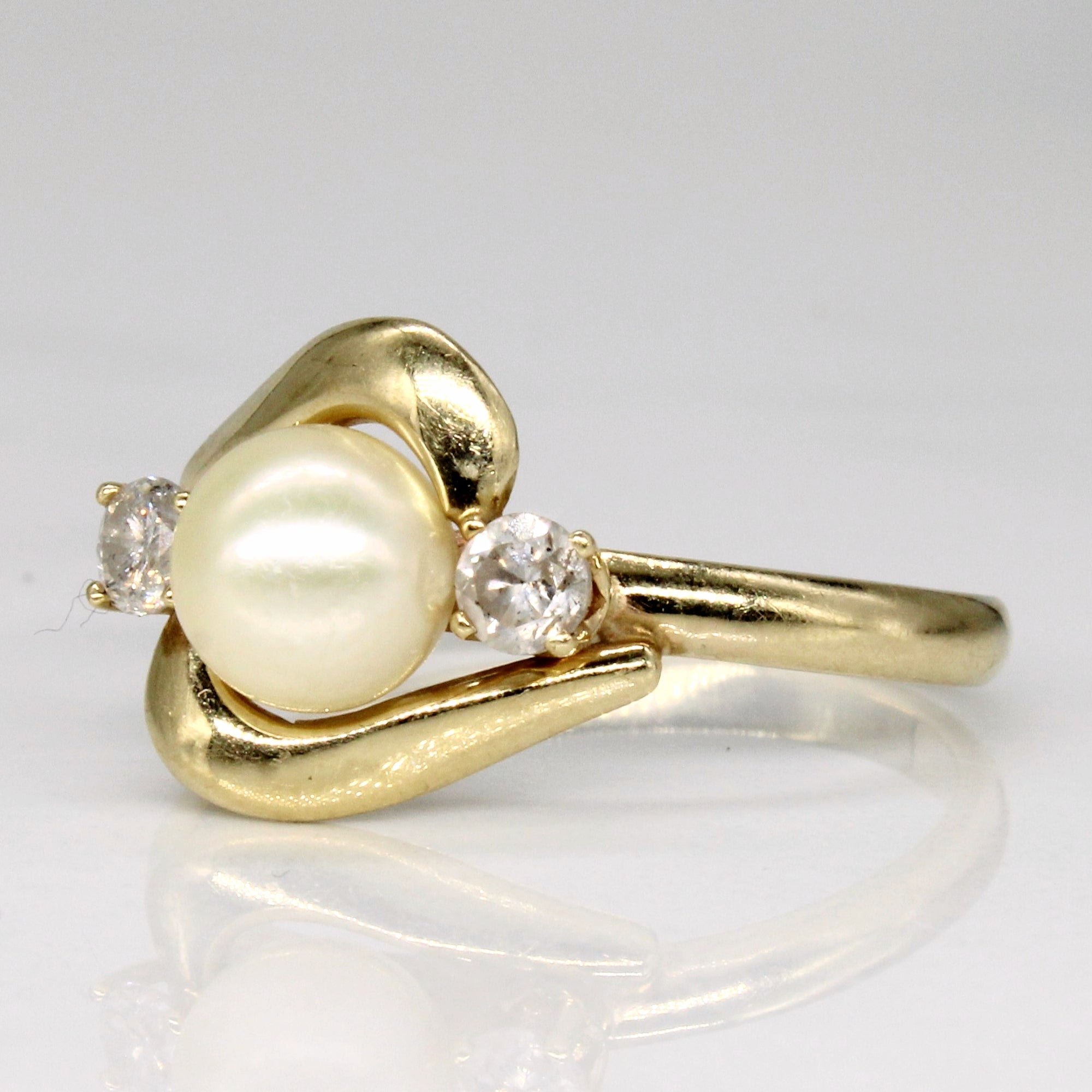 Pearl and Diamond  Ring | 7.4mm 0.22ctw | SZ 8 |