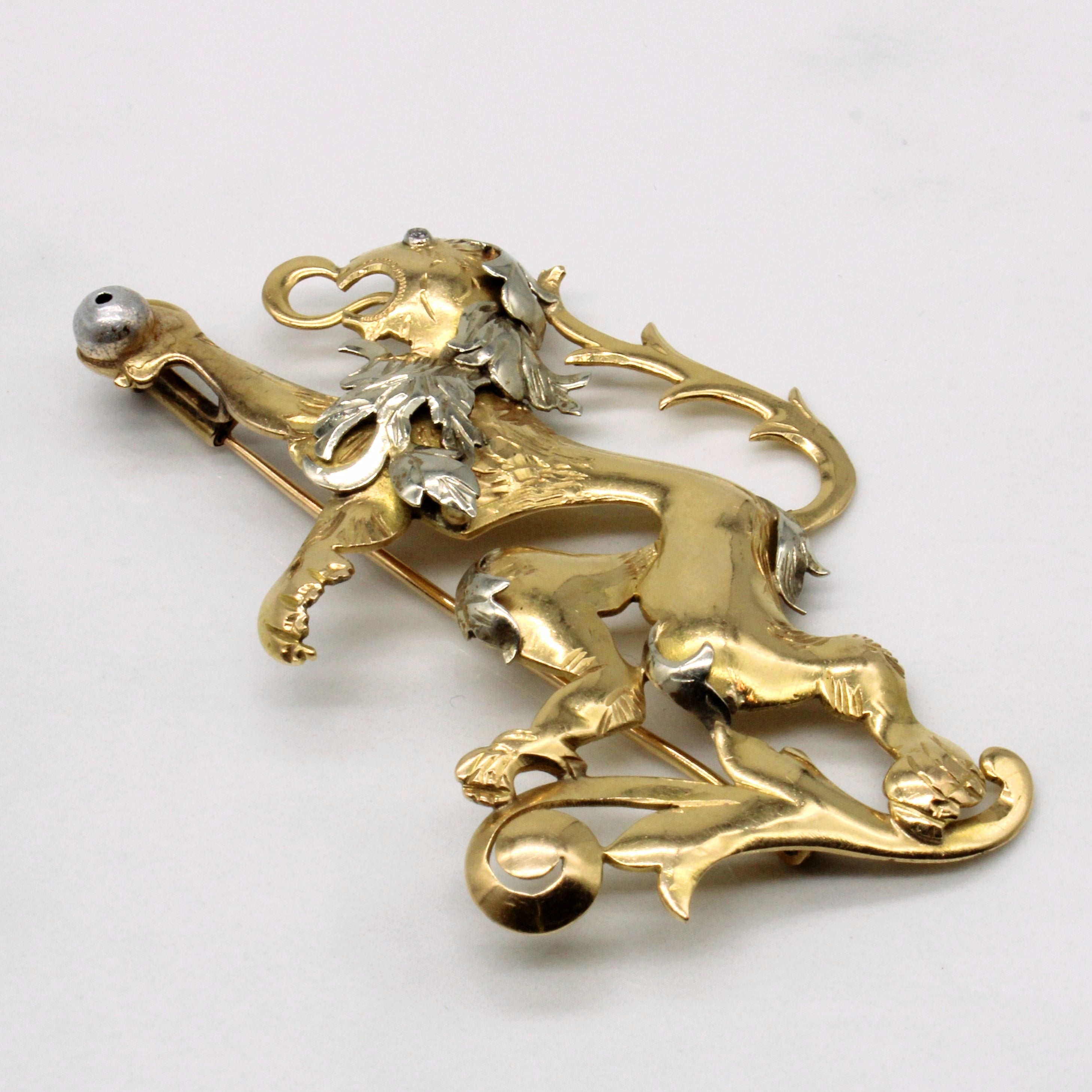 Diamond Lion Brooch | 0.01ct |