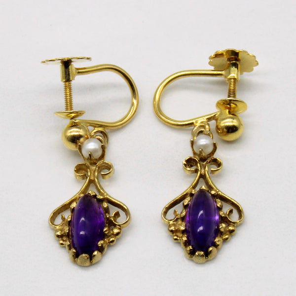 Amethyst & Pearl Drop Earrings | 1.50ctw |