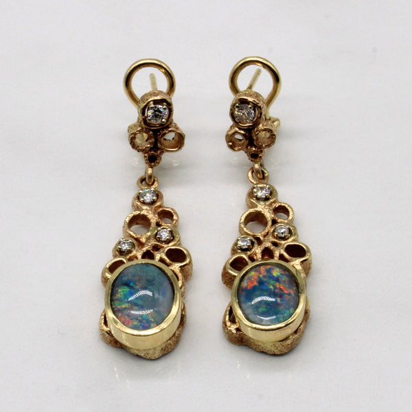 Triplet Opal & Diamond Drop Earrings | 4.00ctw, 0.28ctw |