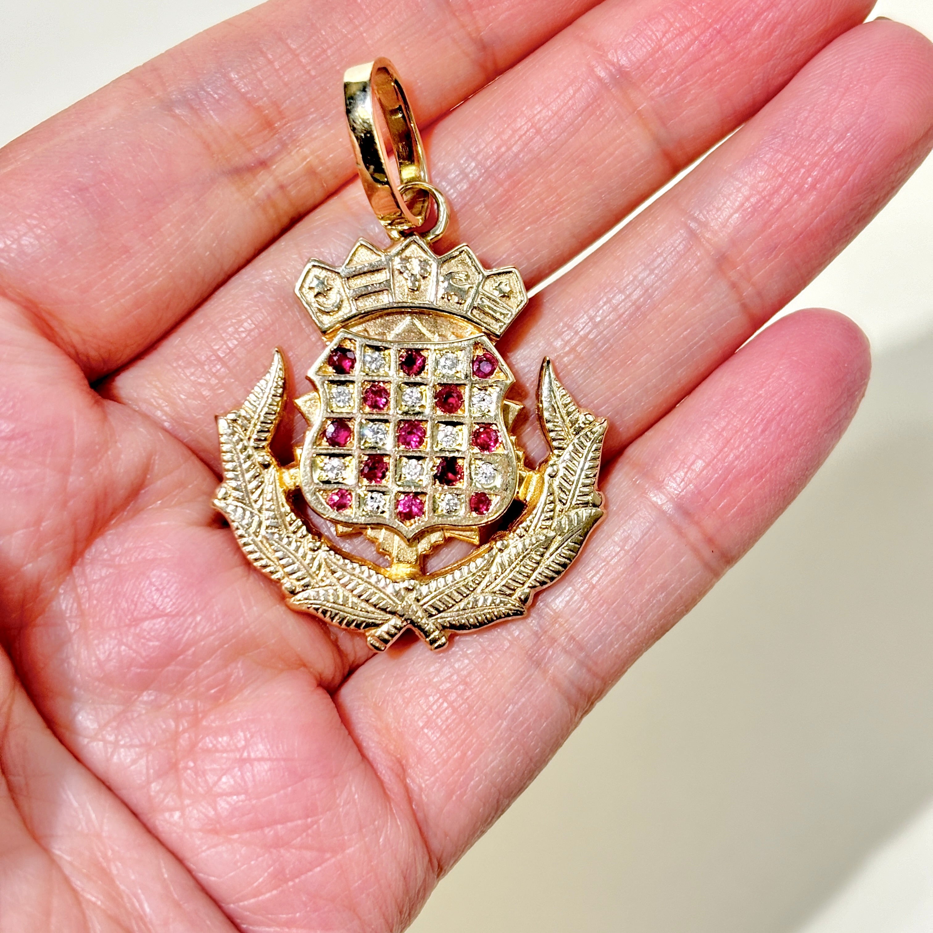 14K Yellow Gold Ruby & Diamond Crest Pendant | 0.48ctw, 0.18ctw |
