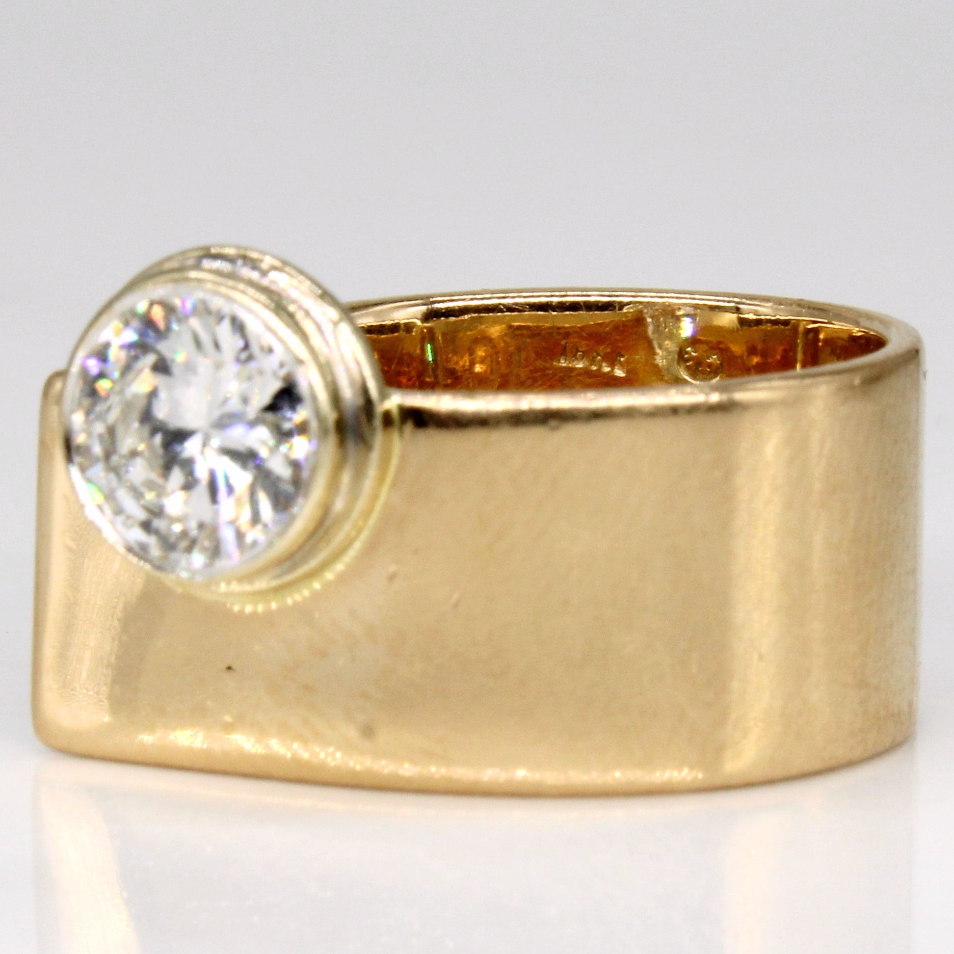 Diamond Solitaire Wide Band 18k Ring | 1.10ct | SZ 5 |