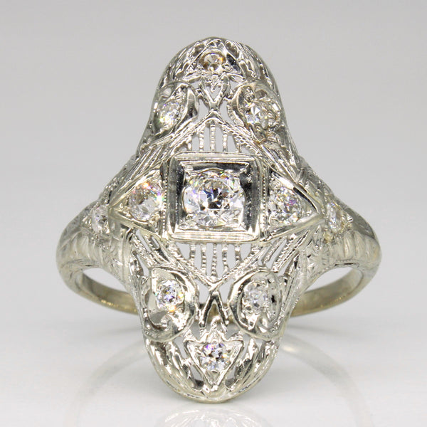 1930s Old European Cut Diamond and Filigree Ring | 0.44ctw SI2 H | SZ 8 |