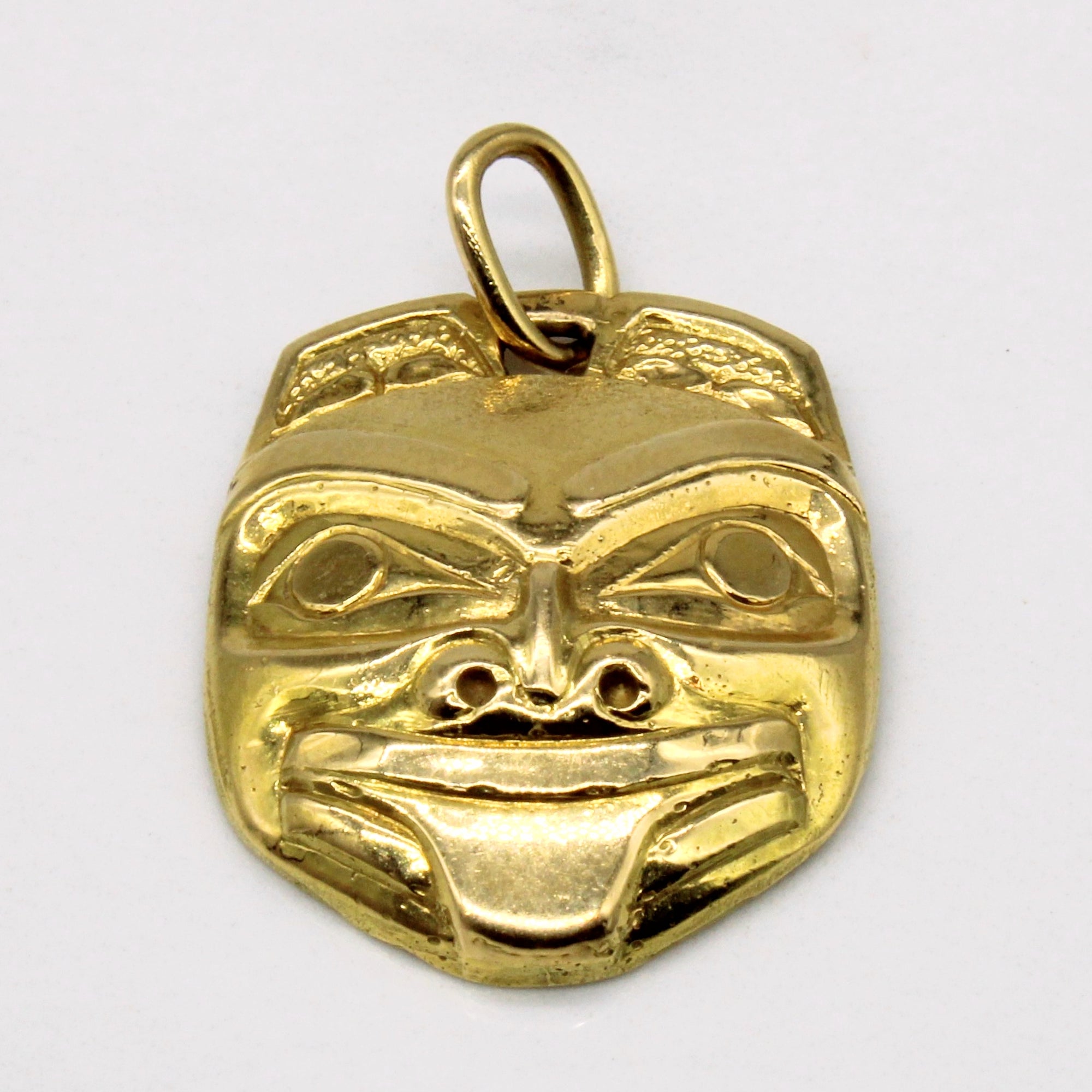 18k Yellow Gold Indigenous Art Mask Pendant