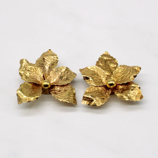 18k Yellow Gold Flower Earrings