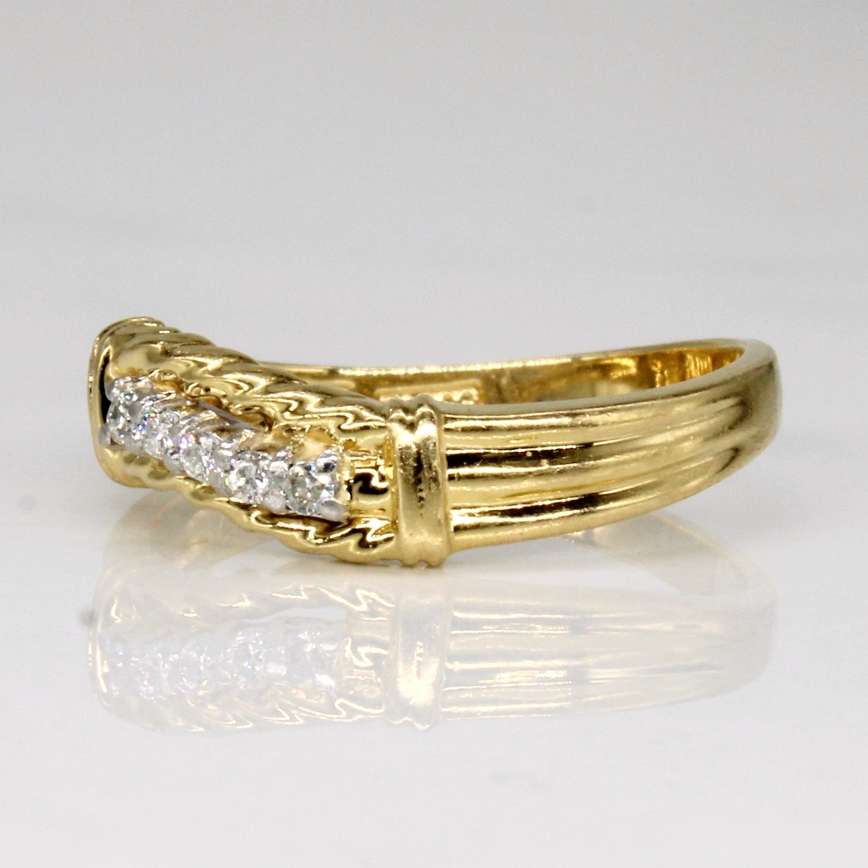 Bague en or 18 carats avec motif vague en corde et diamants | 0,05 ct | Taille 6 | 