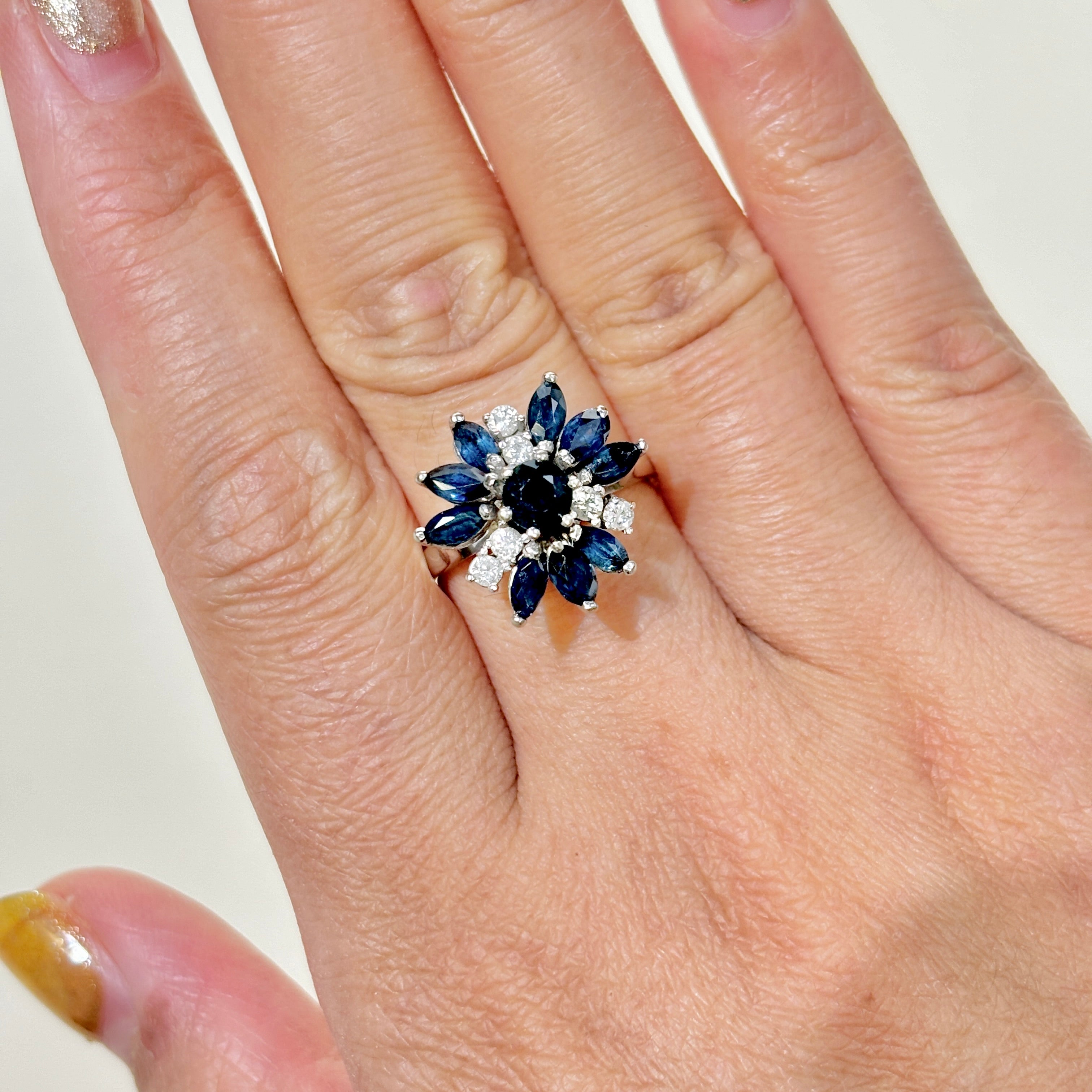 10K White Gold Sapphire & Diamond Cocktail Ring | 2.17ctw, 0.18ctw | SZ 7.25 |