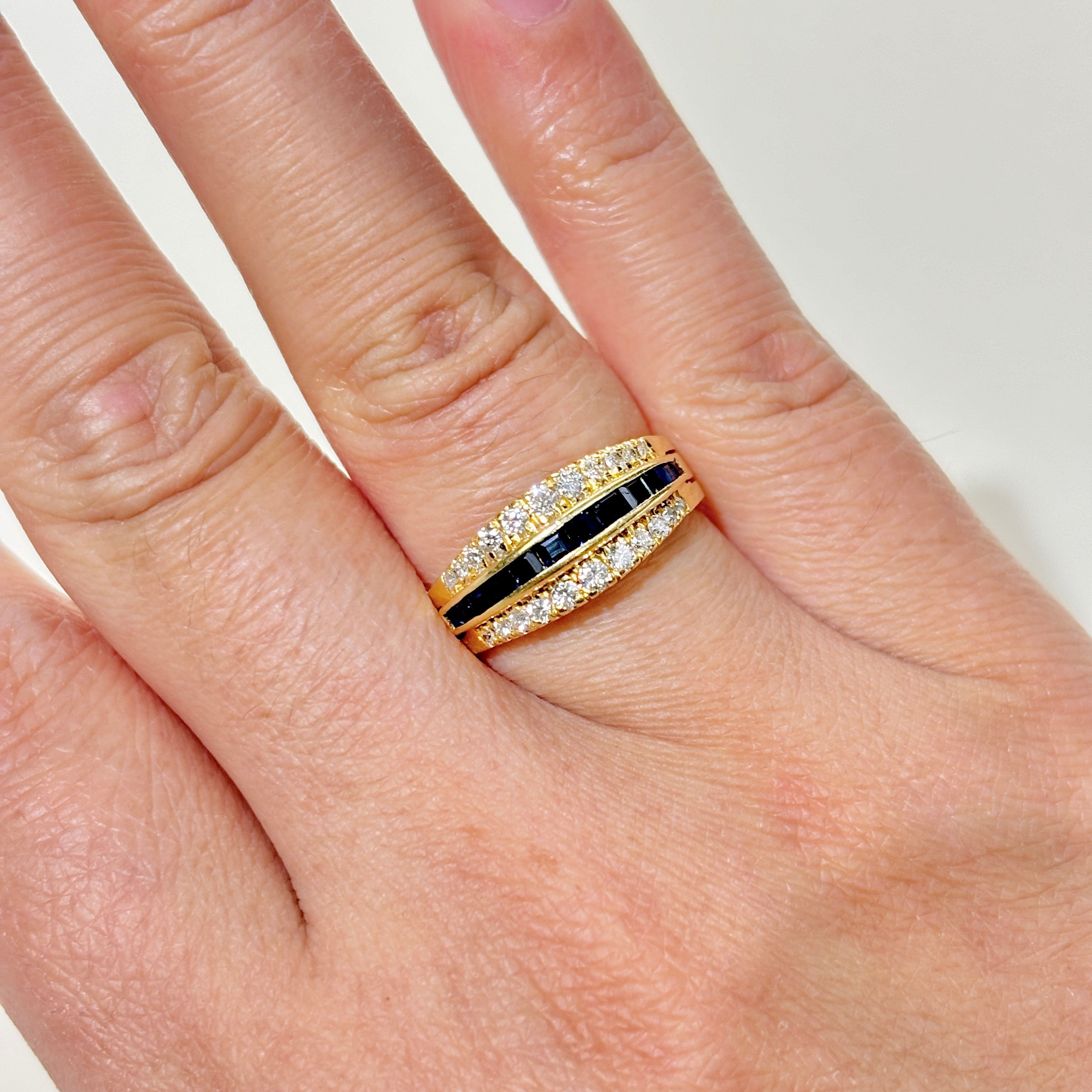 18K Yellow Gold Blue Sapphire & Diamond Ring | 0.50ctw, 0.39ctw | SZ 6.25 |