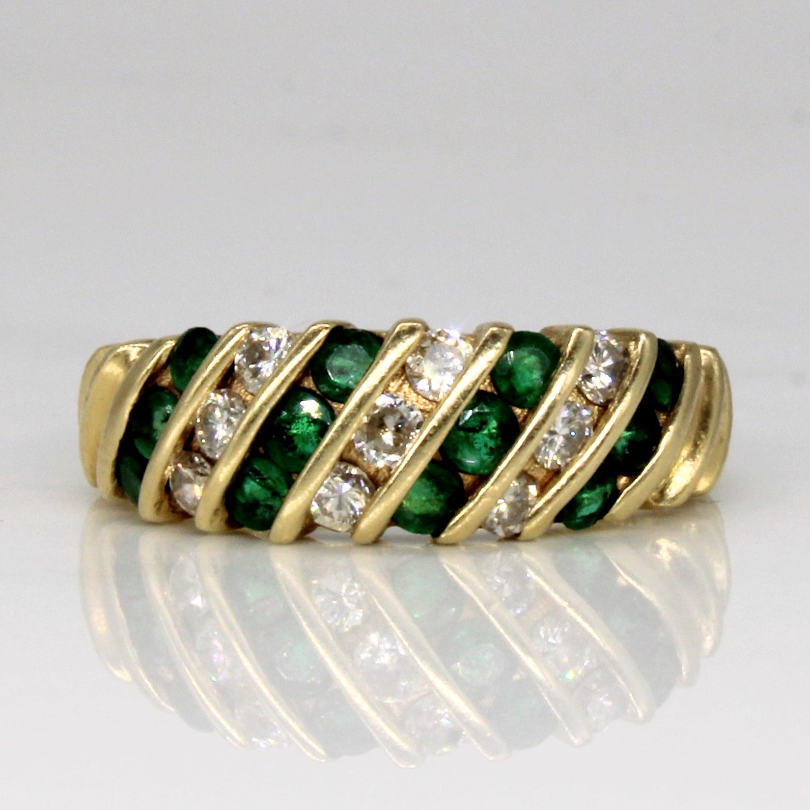 Emerald & Diamond Channel Set Ring | 0.48ctw, 0.36ctw | SZ 6 |