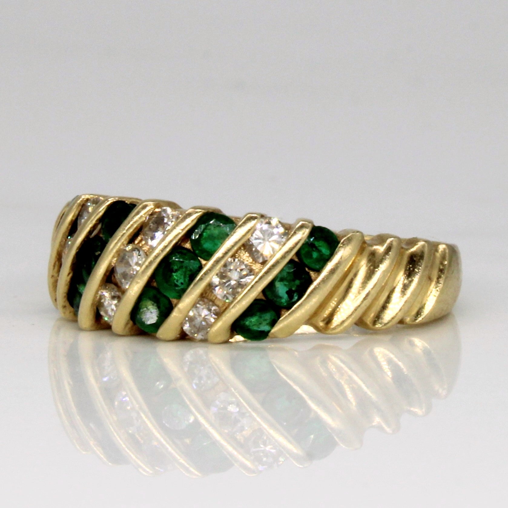 Emerald & Diamond Channel Set Ring | 0.48ctw, 0.36ctw | SZ 6 |