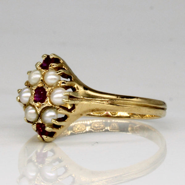 1871 Victorian Ruby & Pearl Ring | 0.18ctw | SZ 8.25 |