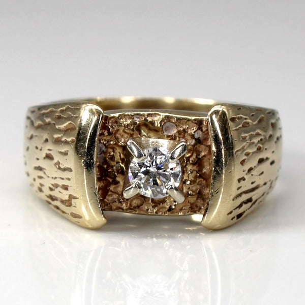 Solitaire Diamond Brushed Gold Ring | 0.30ct | SZ 10 |