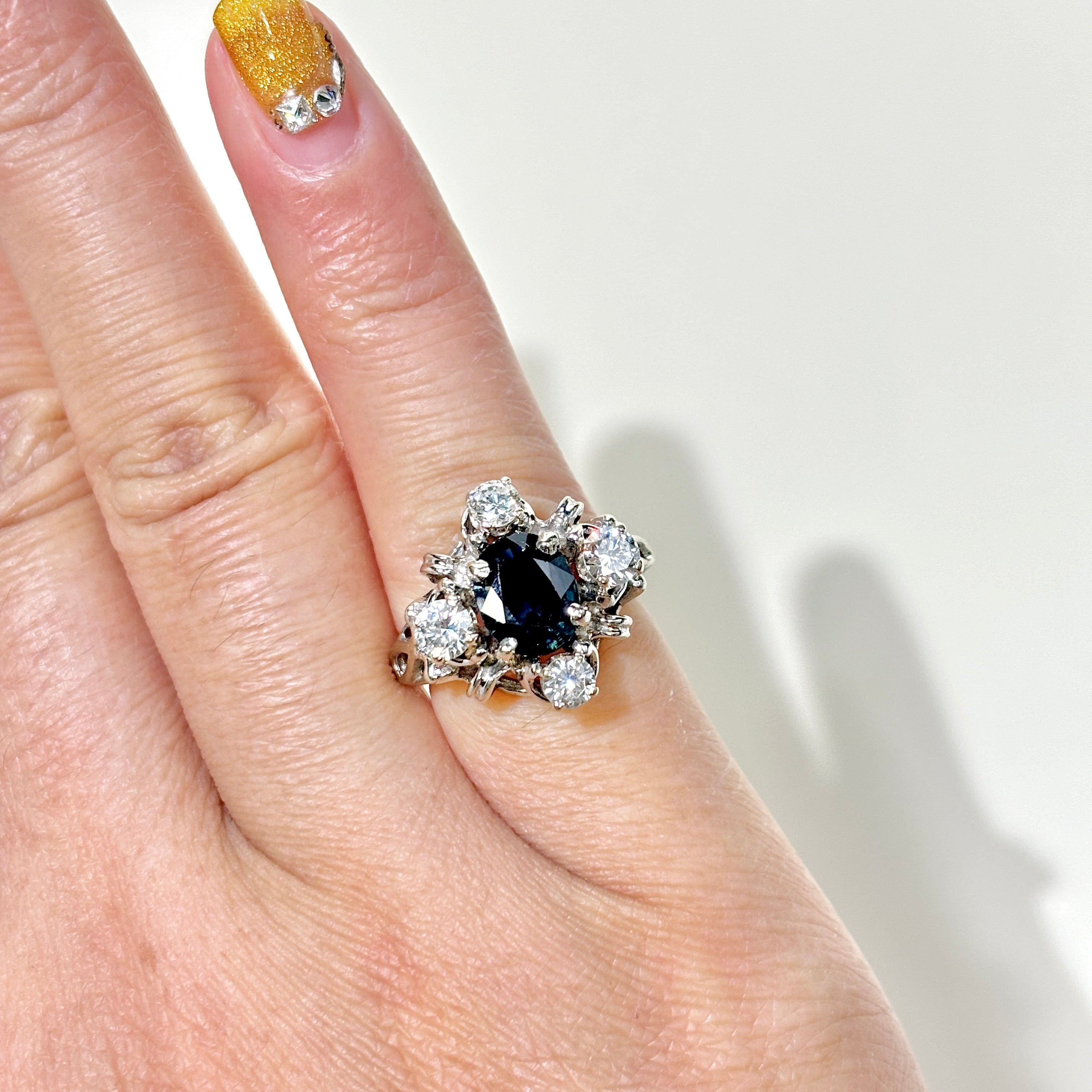 14K White Gold Blue Sapphire & Diamond Ring | 1.18ct, 0.62ctw | SZ 2.75